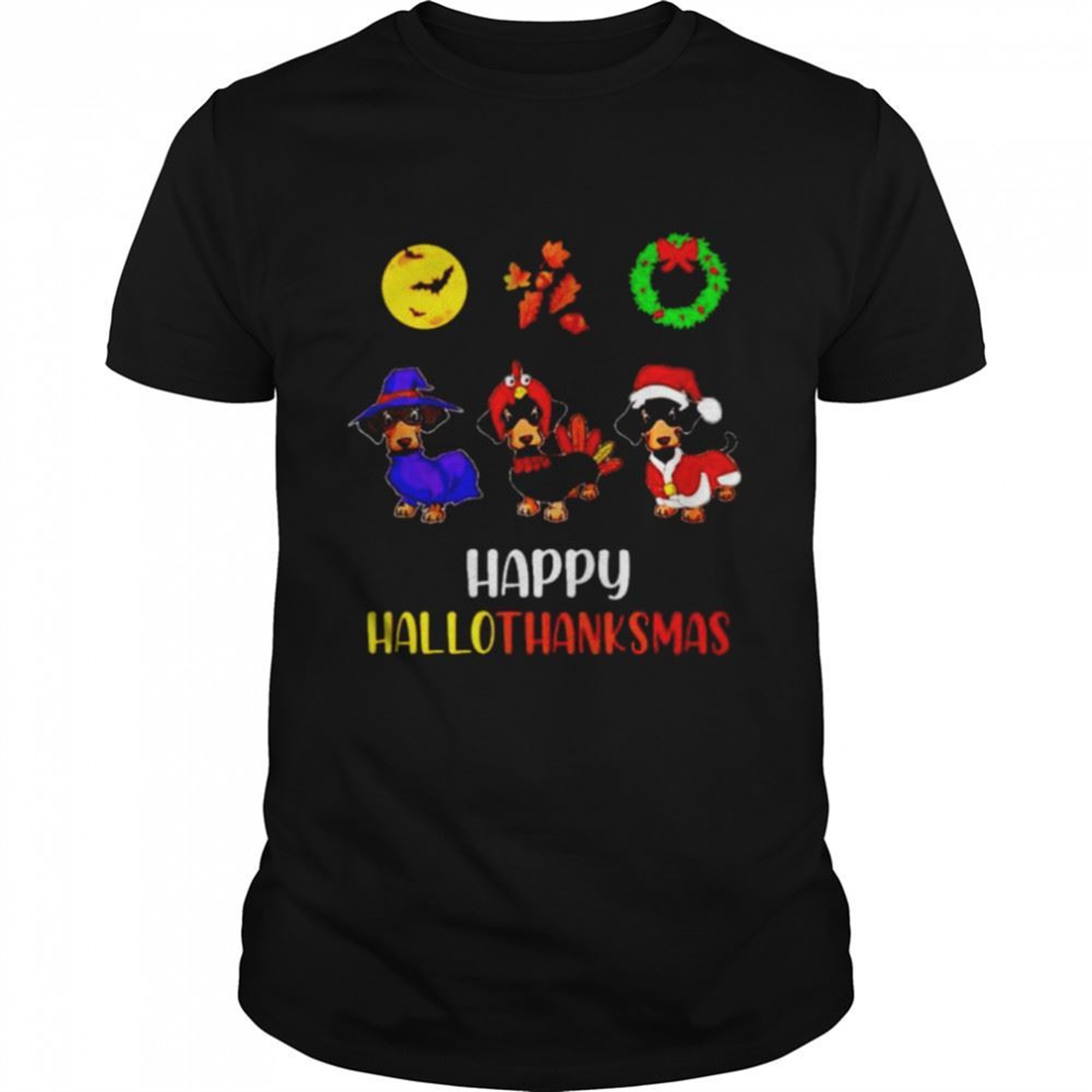 Dachshund Happy Hallothanksmas Halloween Thanksgiving Xmas Shirt