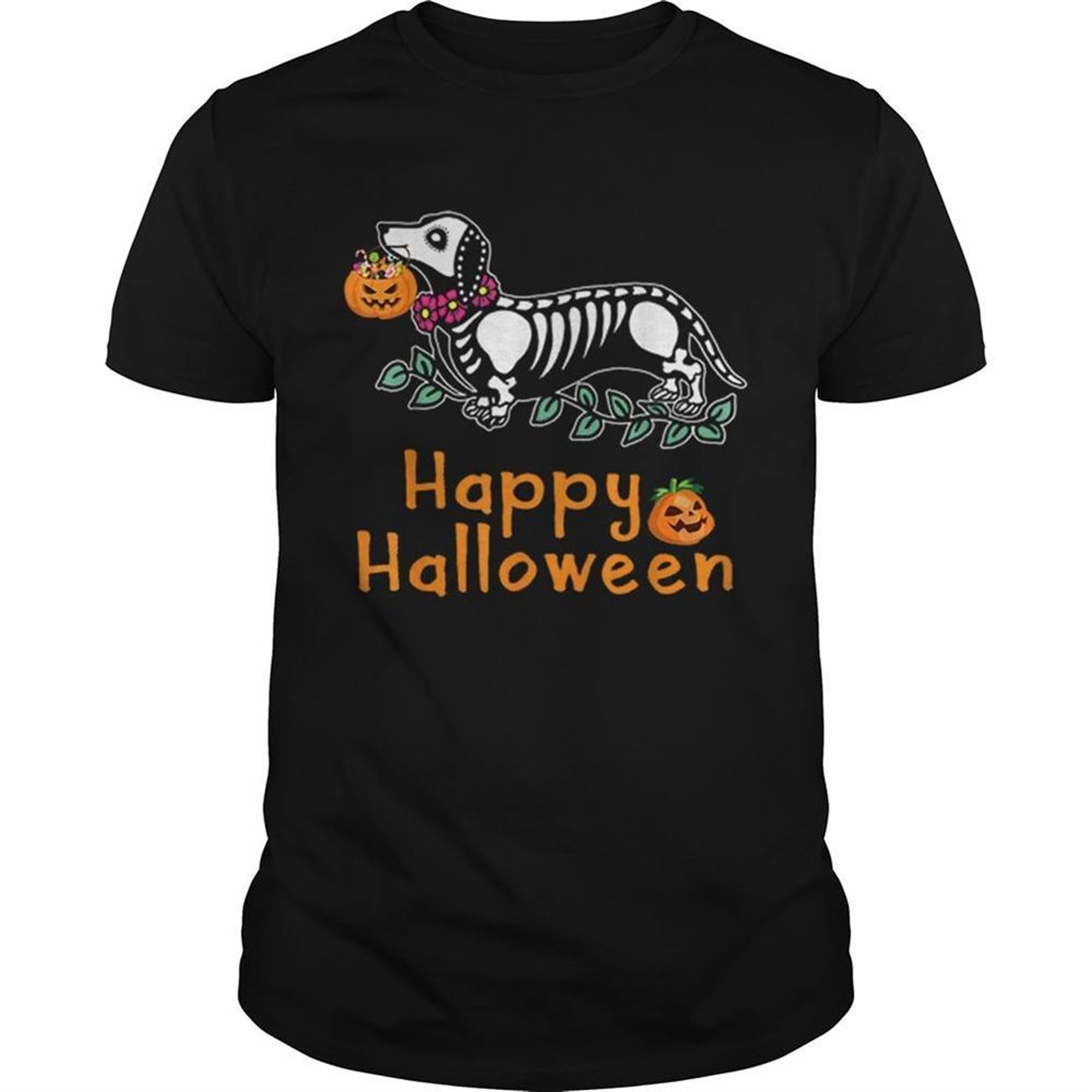 Dachshund Skeleton Pumpkin Happy Halloween Shirt