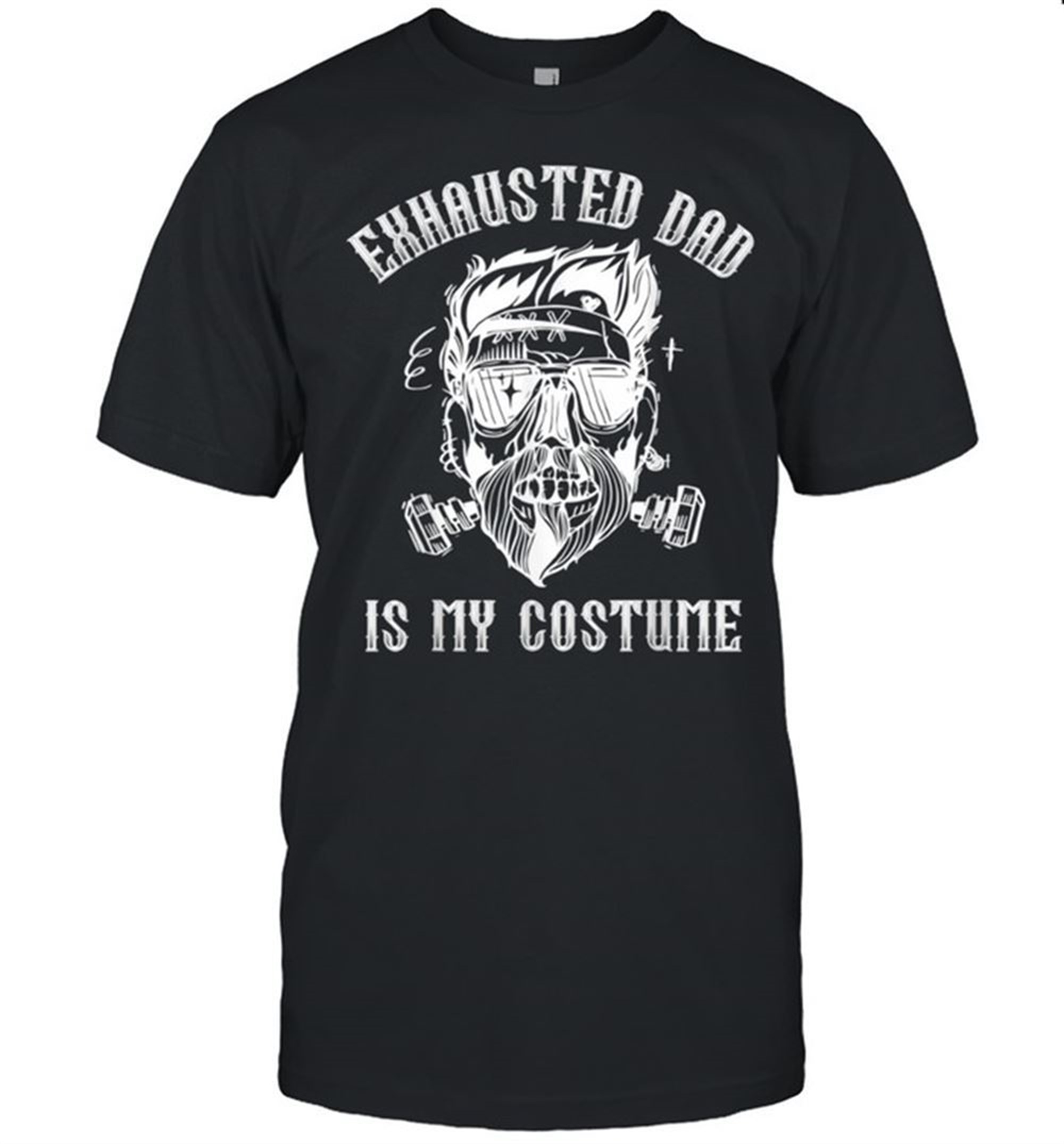Dad Halloween Costume Exhausted Dad Skull Beard Shirt
