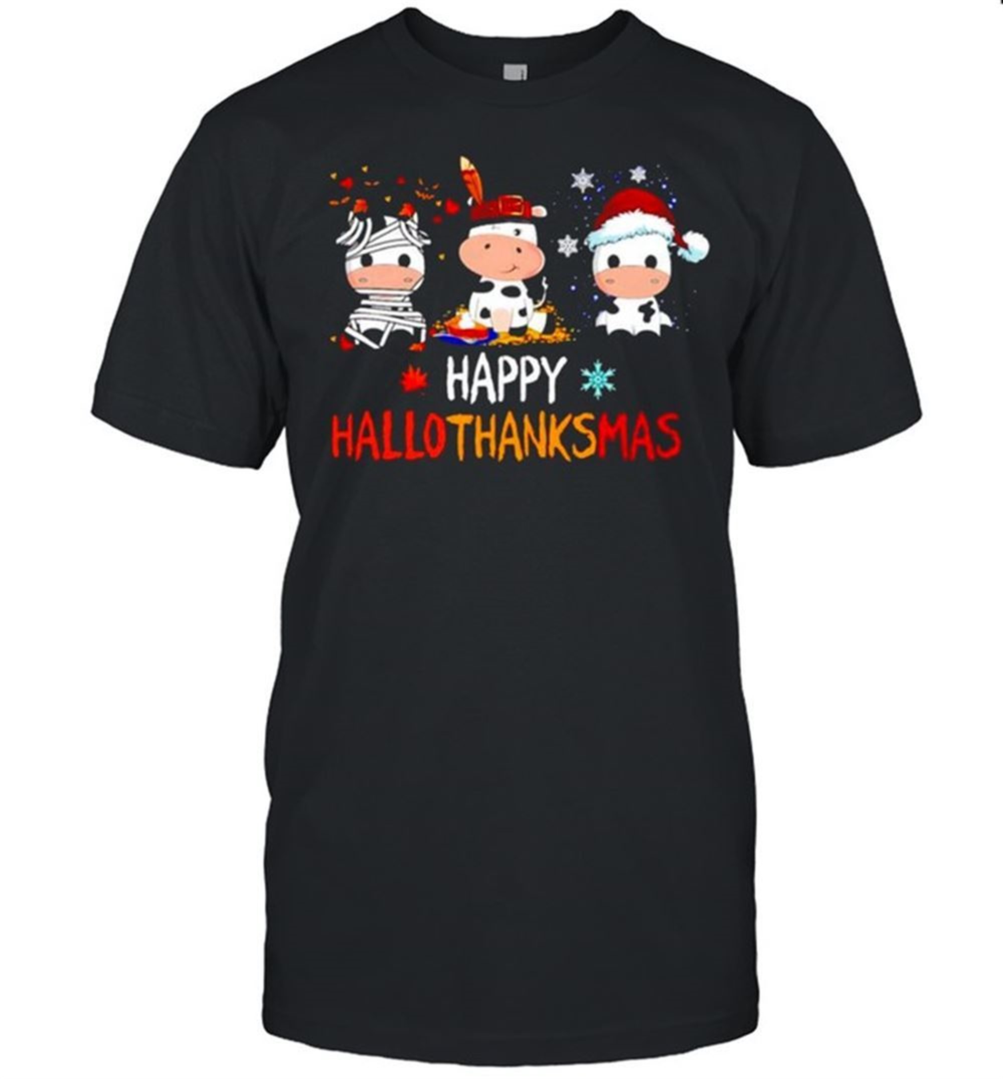 Dairy Cow Happy Hallothanksmas Halloween Thanksgiving Christmas Shirt