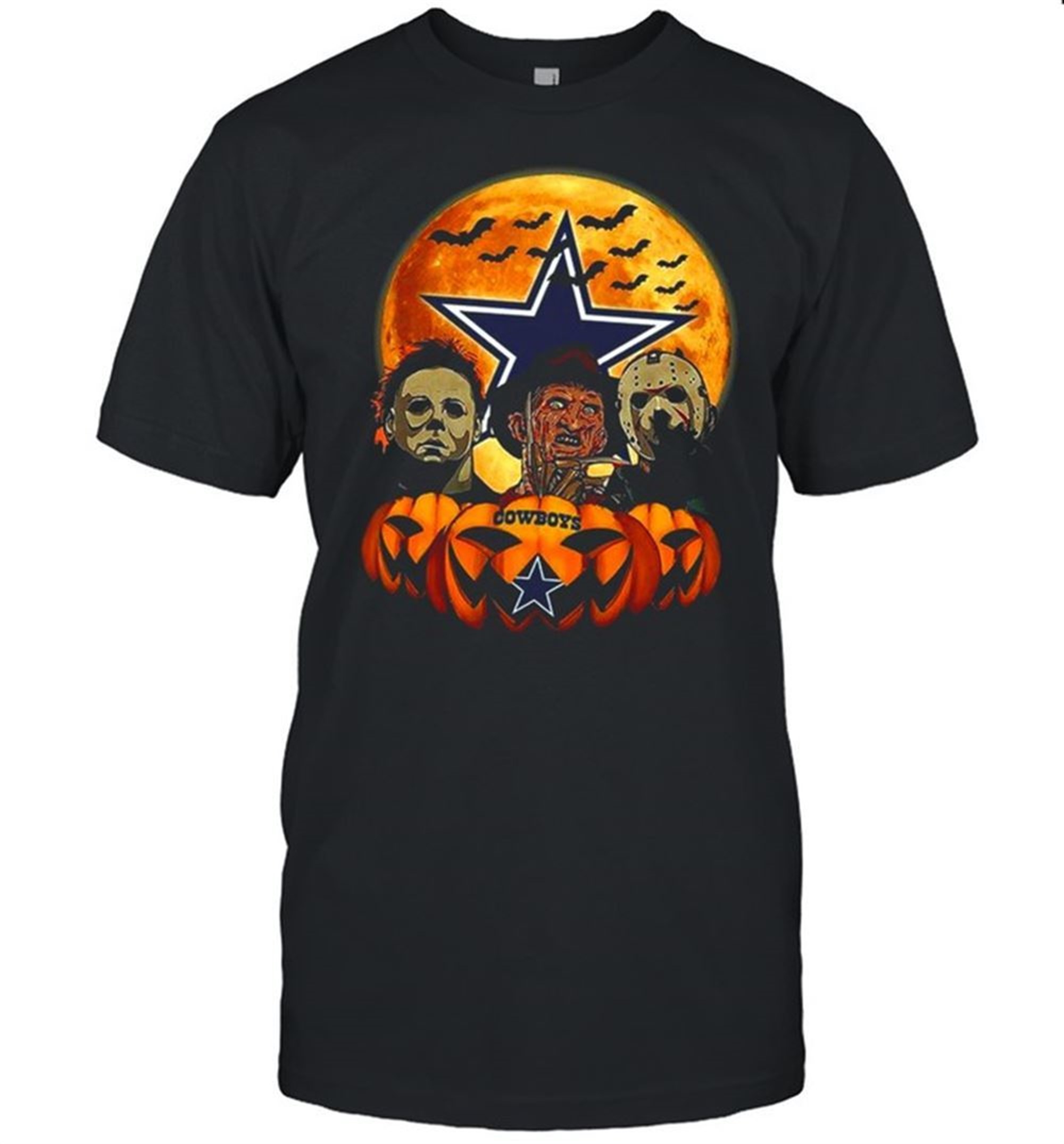 Dallas Cowboys Michael Myers And Freddy Krueger And Jason Voorhees Pumpkin Halloween Shirt