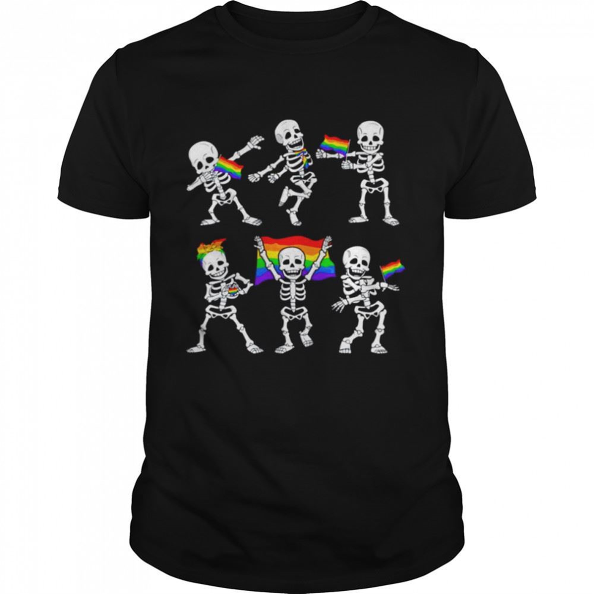 Dancing Skeletons Lgbt Gay Rainbow Flag Men Women Halloween Shirt