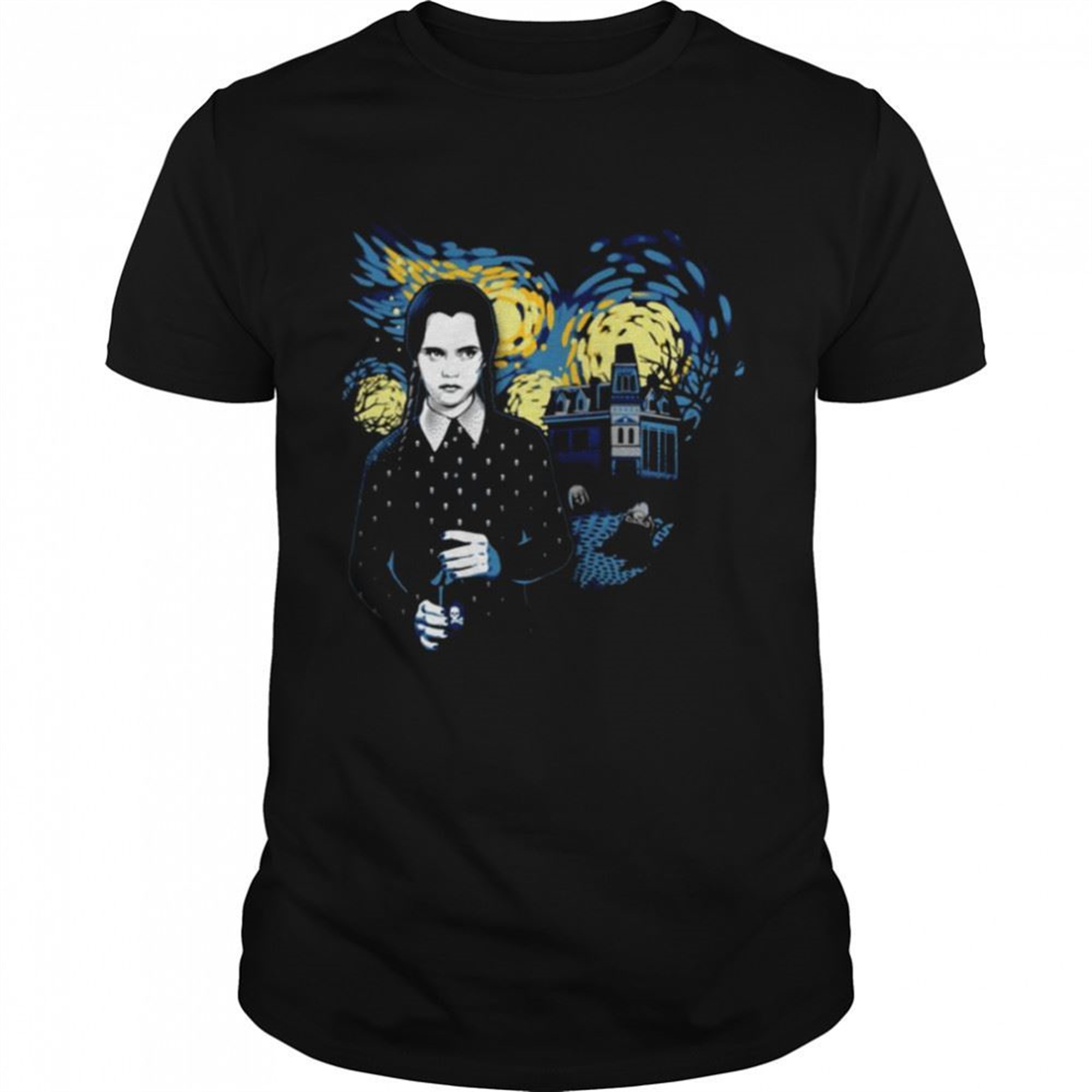 Devil Halloween Face The Addams Family Starry Night Retro Black Shirt