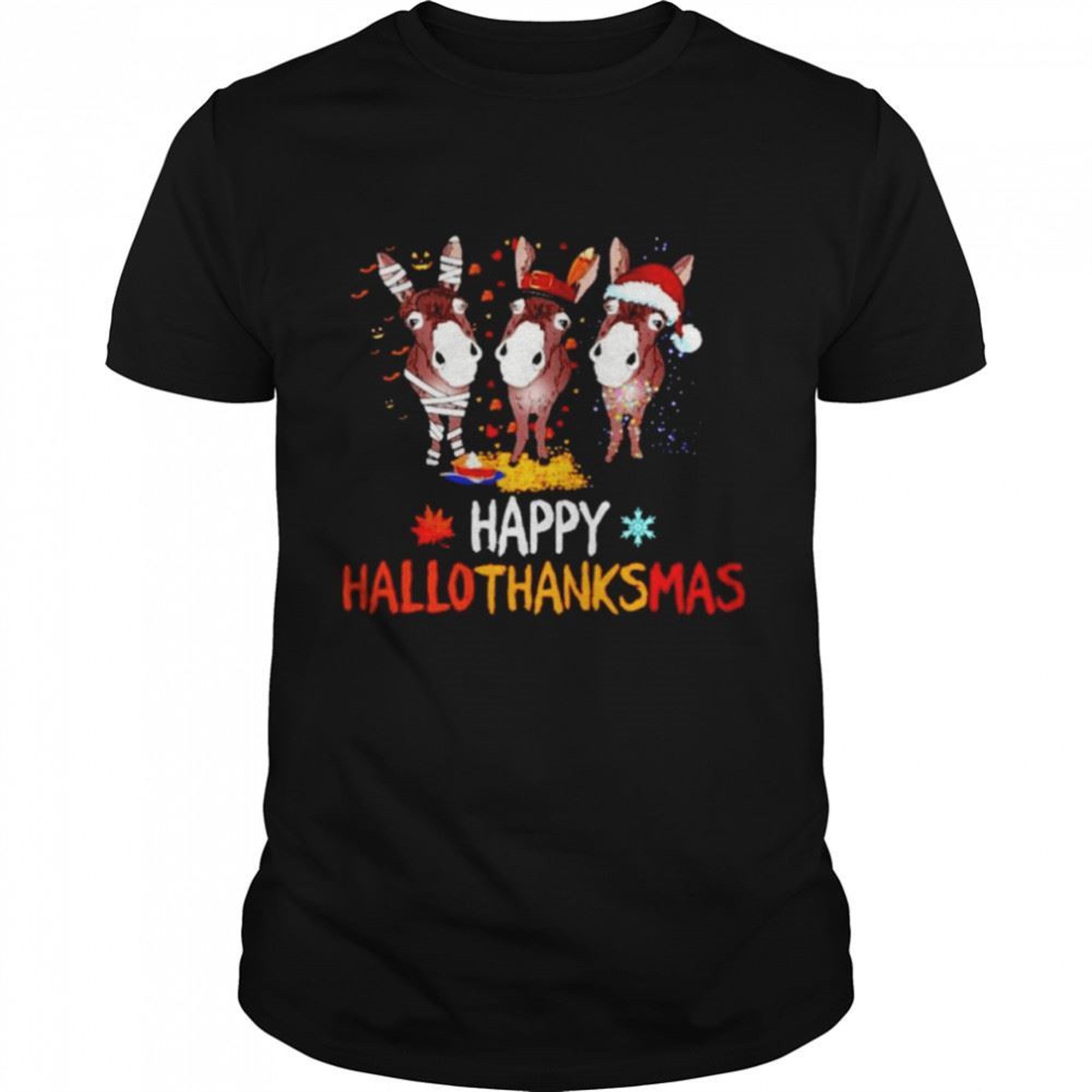 Donkeys Happy Hallothanksmas Halloween Thanksgiving Christmas Shirt