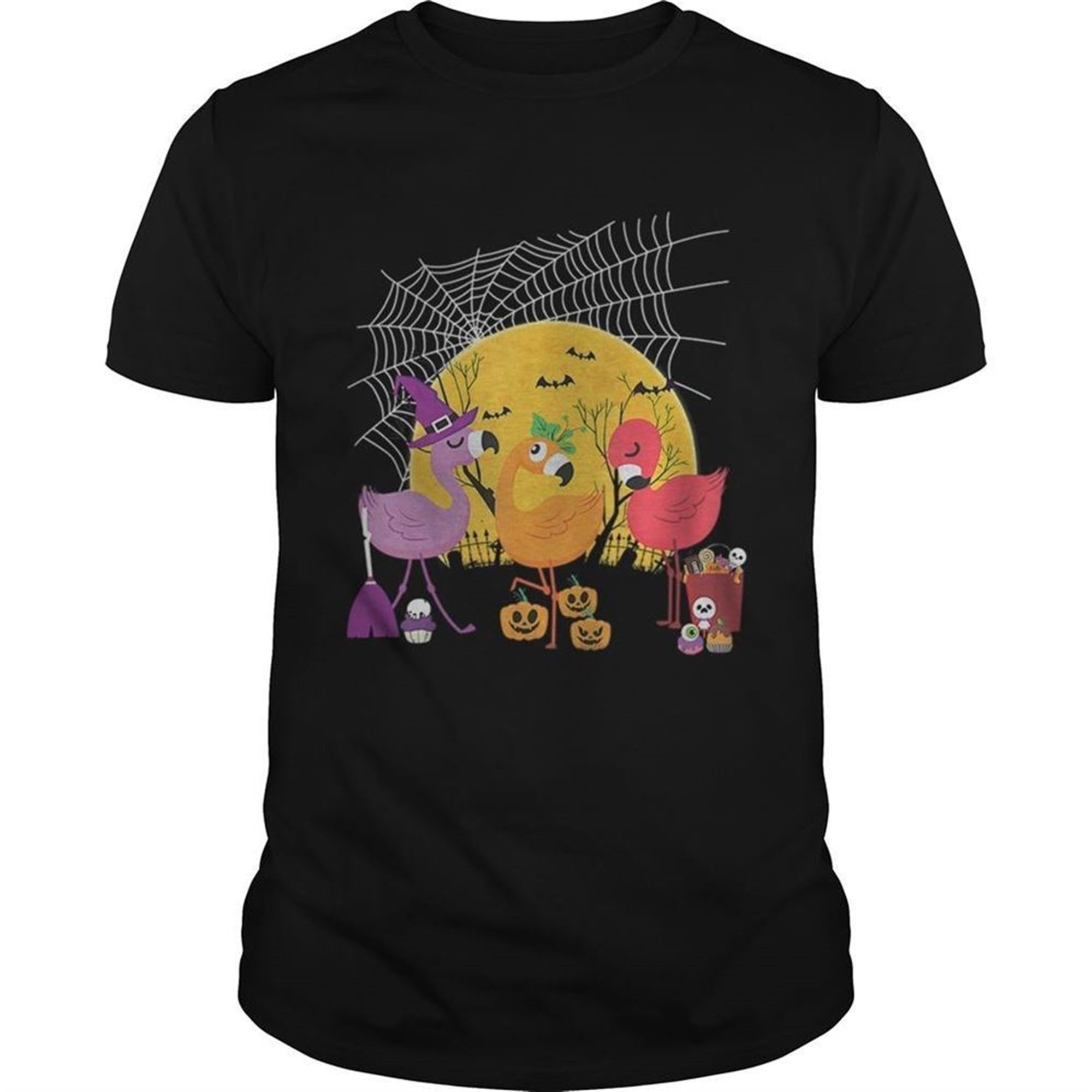 Flamingo Halloween Witch Demon Pumpkin Tshirt