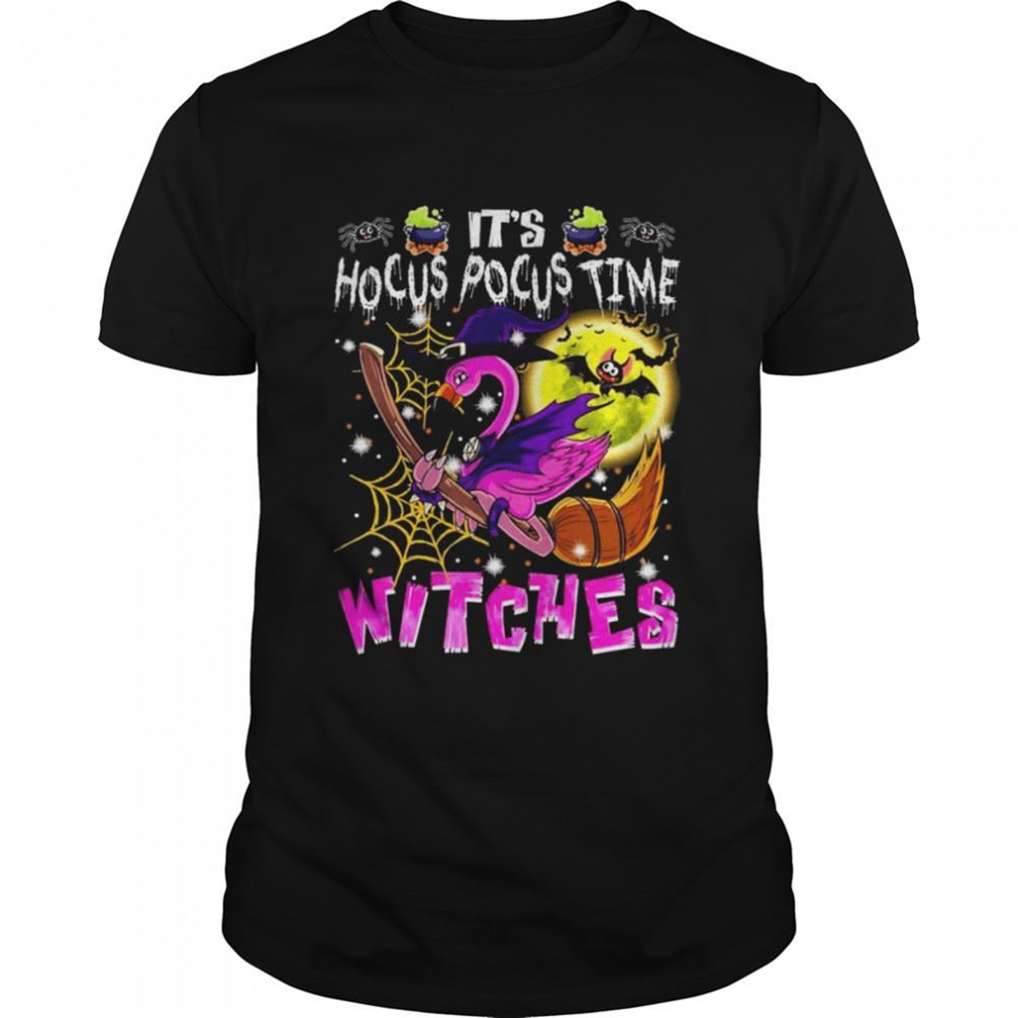 Flamingo Its Hocus Pocus Time Witches Halloween Shirt