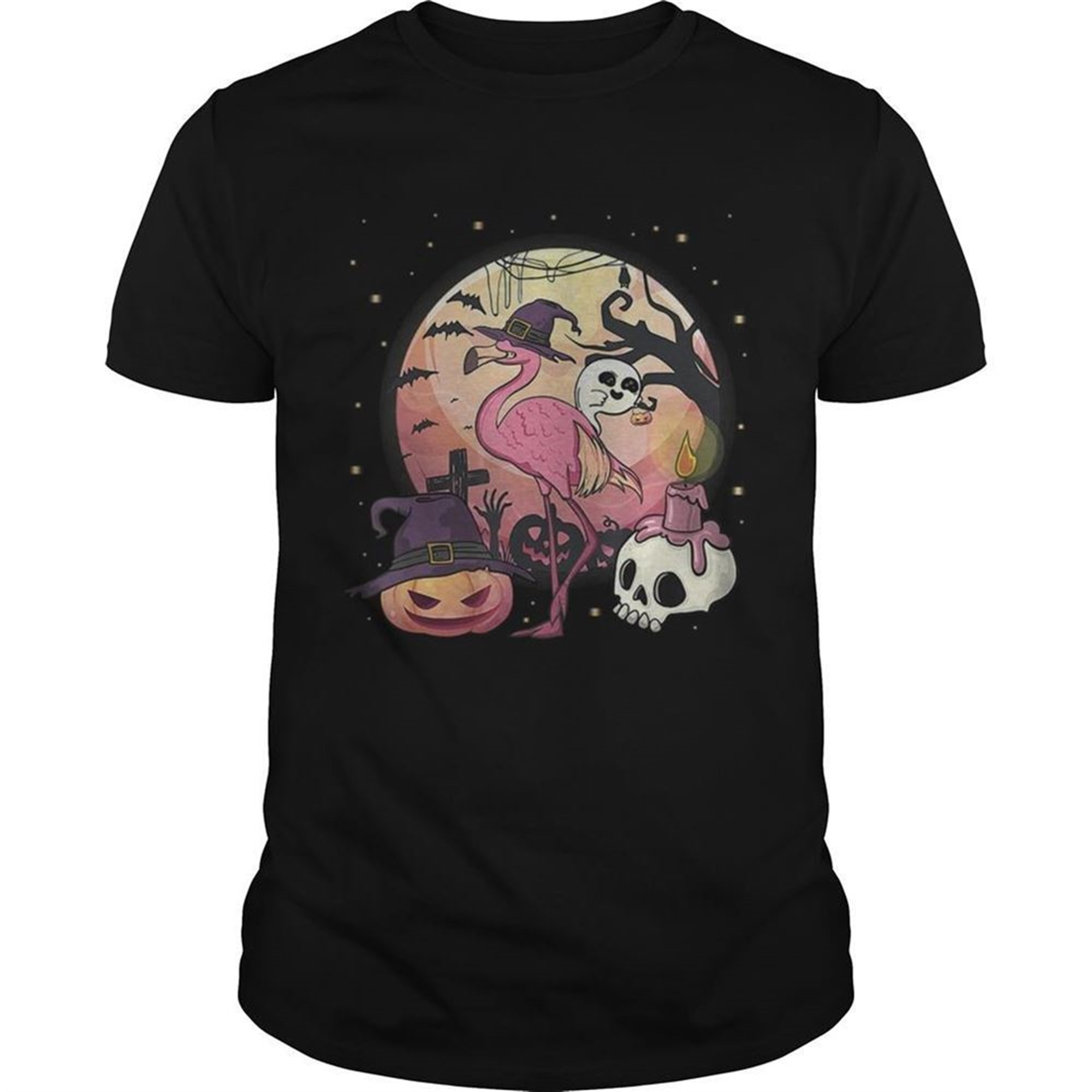 Flamingo With Pumpkin Flamingo Halloween Tshirt