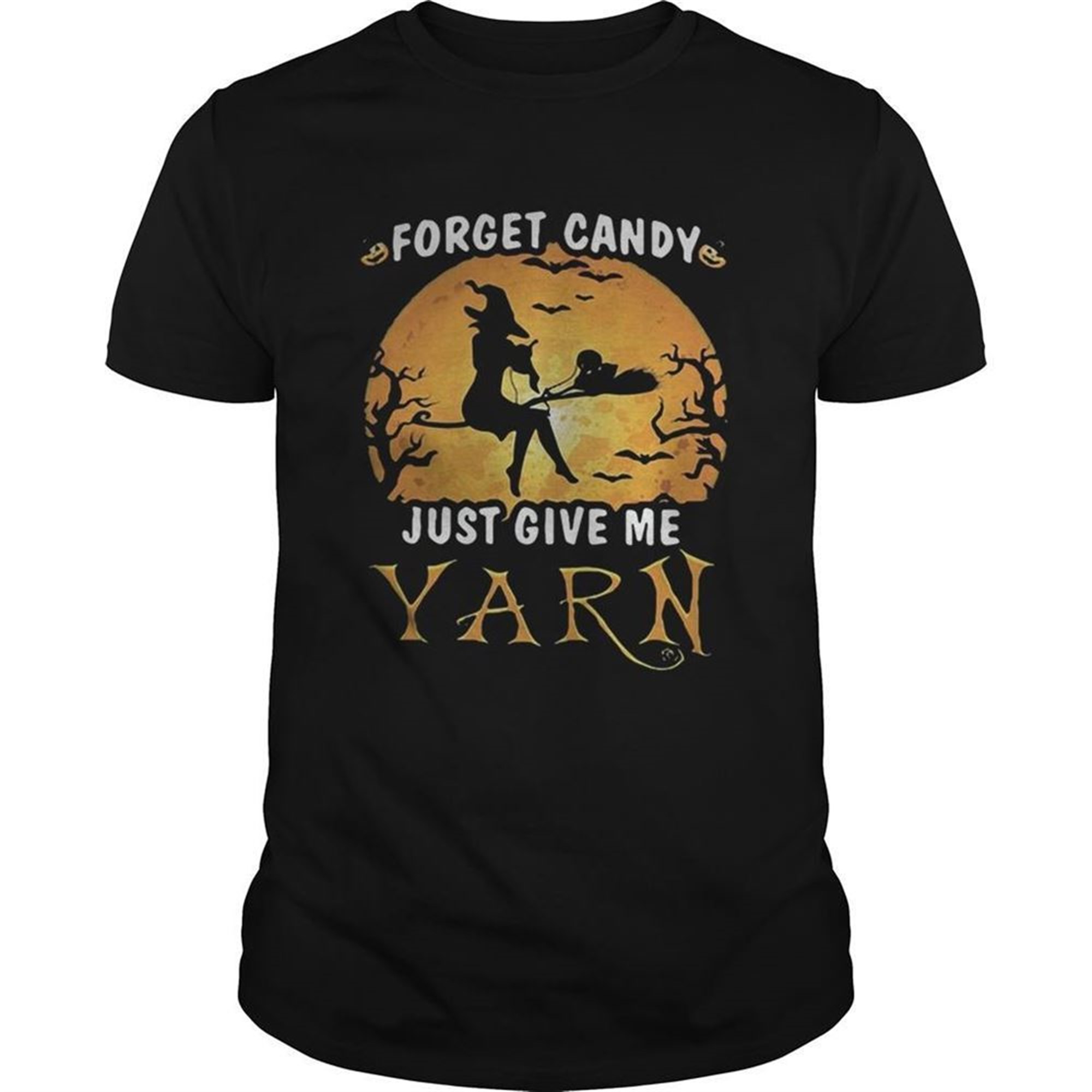 Forget Candy Just Give Me Yarn Halloween Moon Shirt