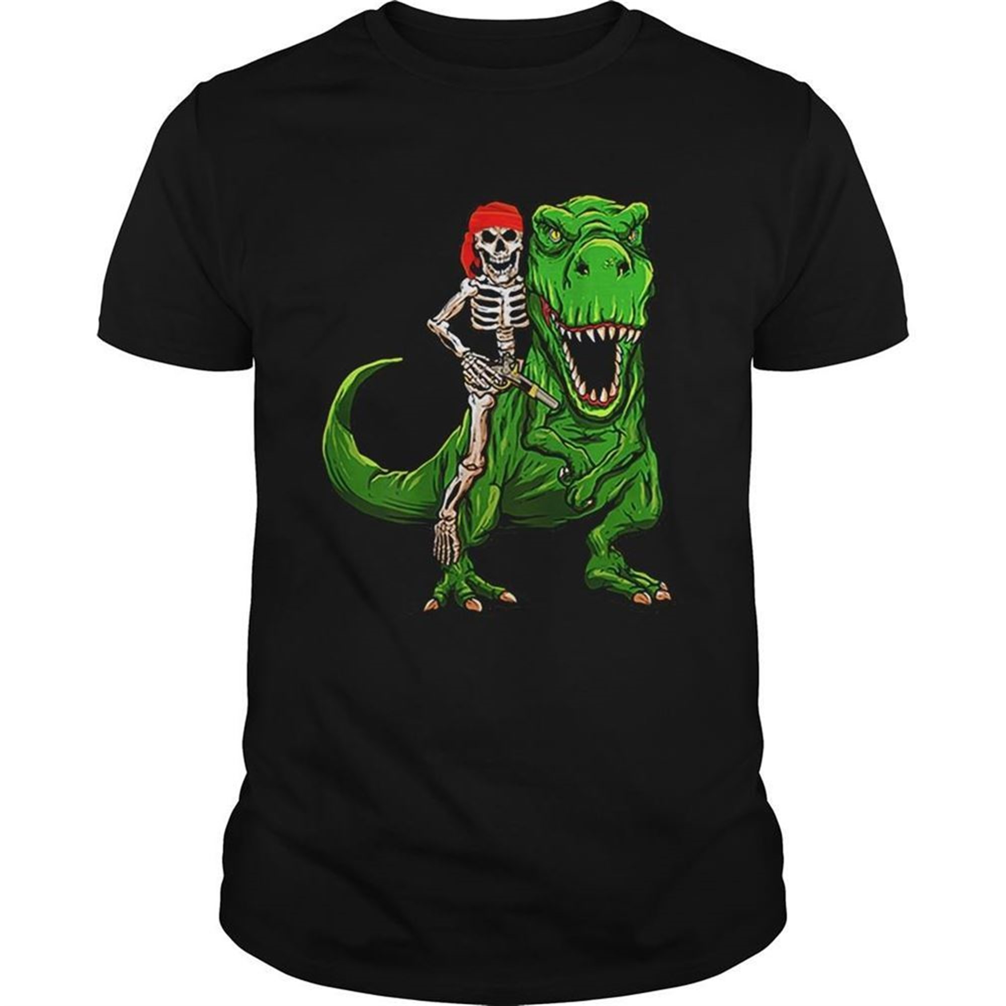 Funny Pirate Skeleton On T Rex Dinosaur Halloween Costume Gifts Shirt