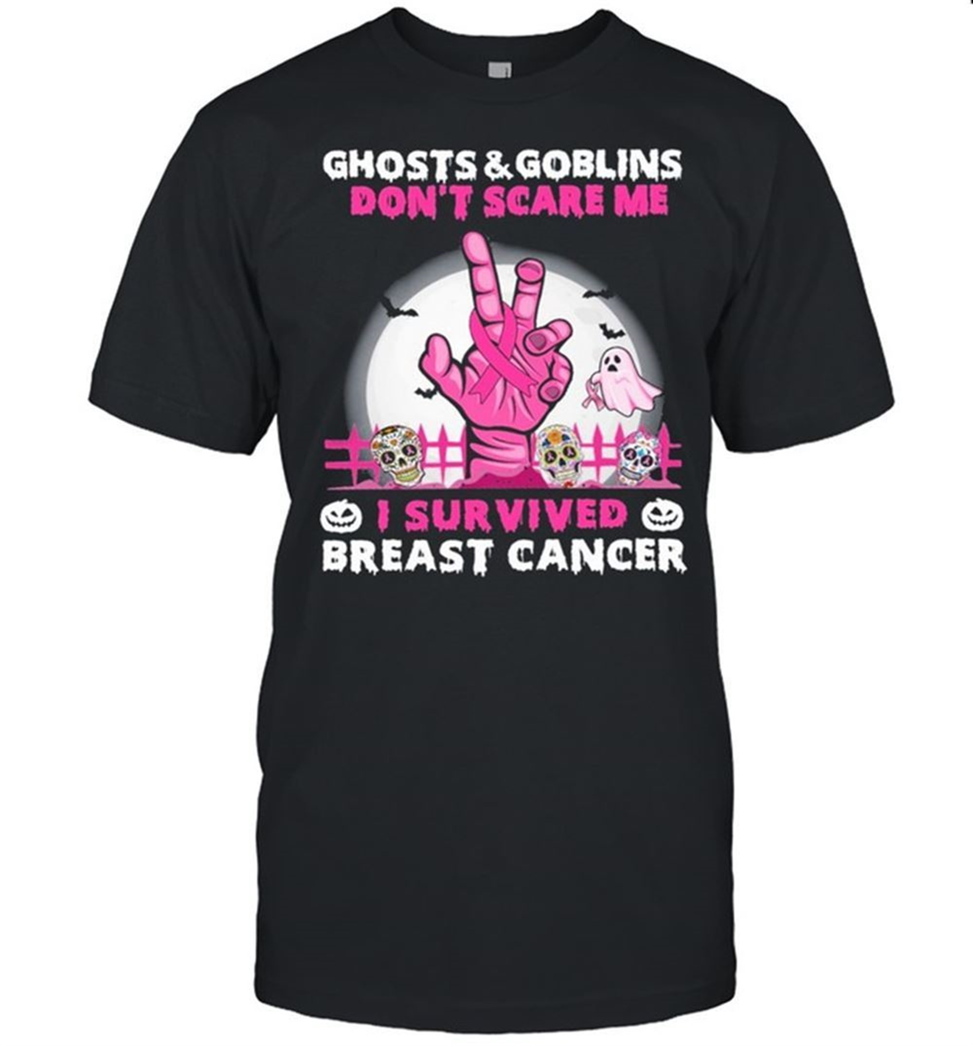 Ghost And Goblins Dont Scare Me I Survived Breast Cancer Halloween Shirt