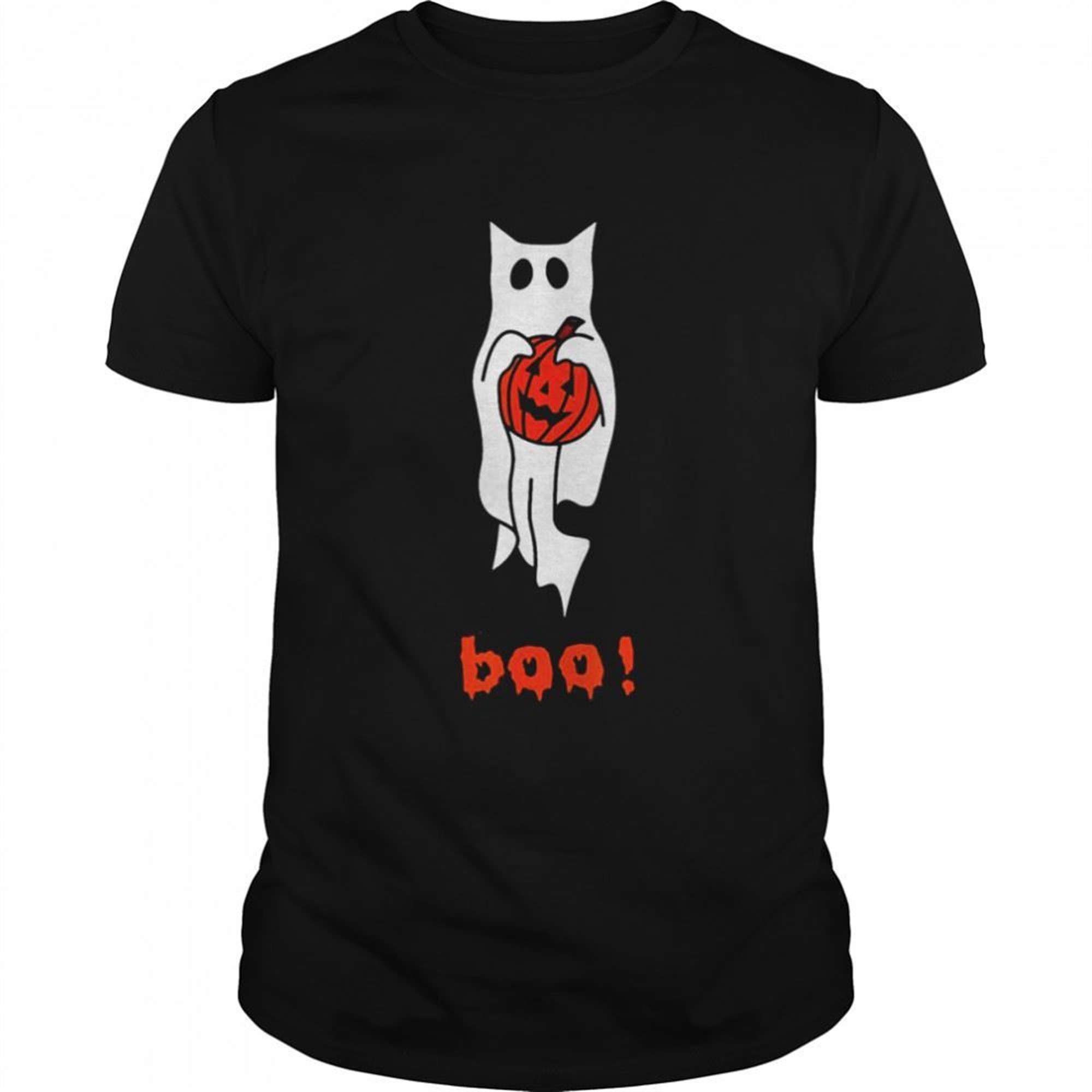 Ghost Cat Boo Halloween With Pumpkin Cute Halloween T-shirt
