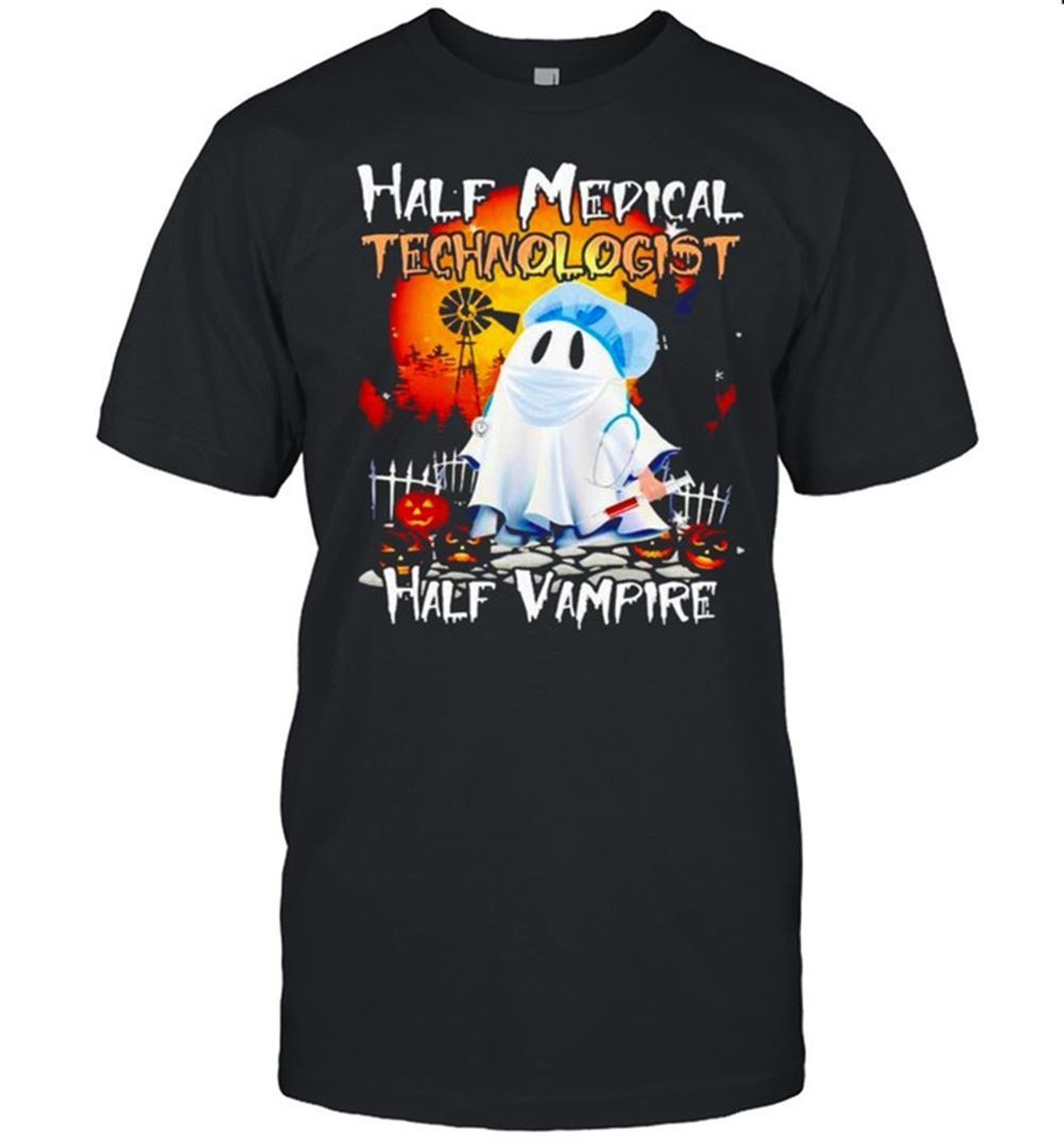 Ghost Half Medical Technologist Half Vampire Halloween Shirt