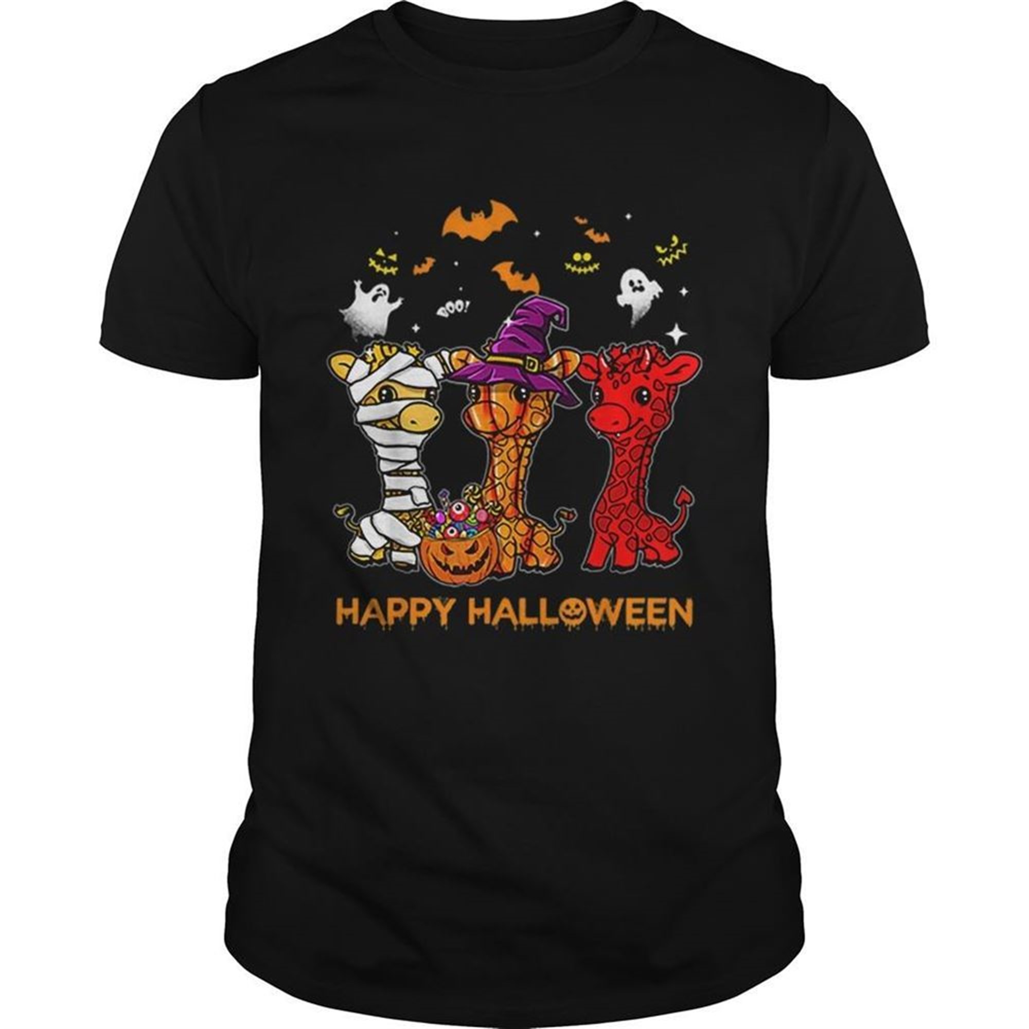 Giraffe Happy Halloween Cute Mummy Witch Pumpkin Shirt