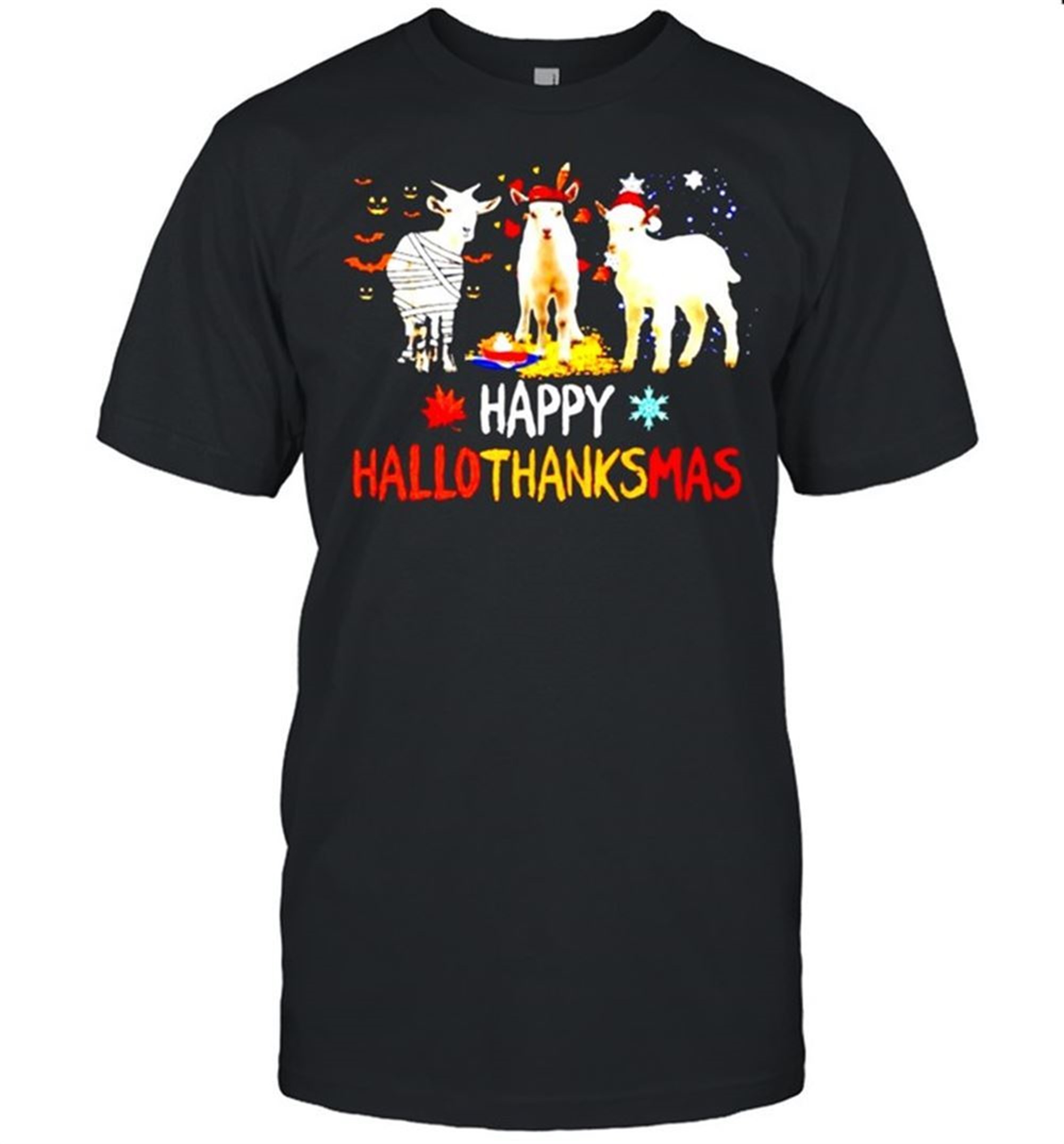 Goats Happy Hallothanksmas Halloween Thanksgiving Christmas Shirt