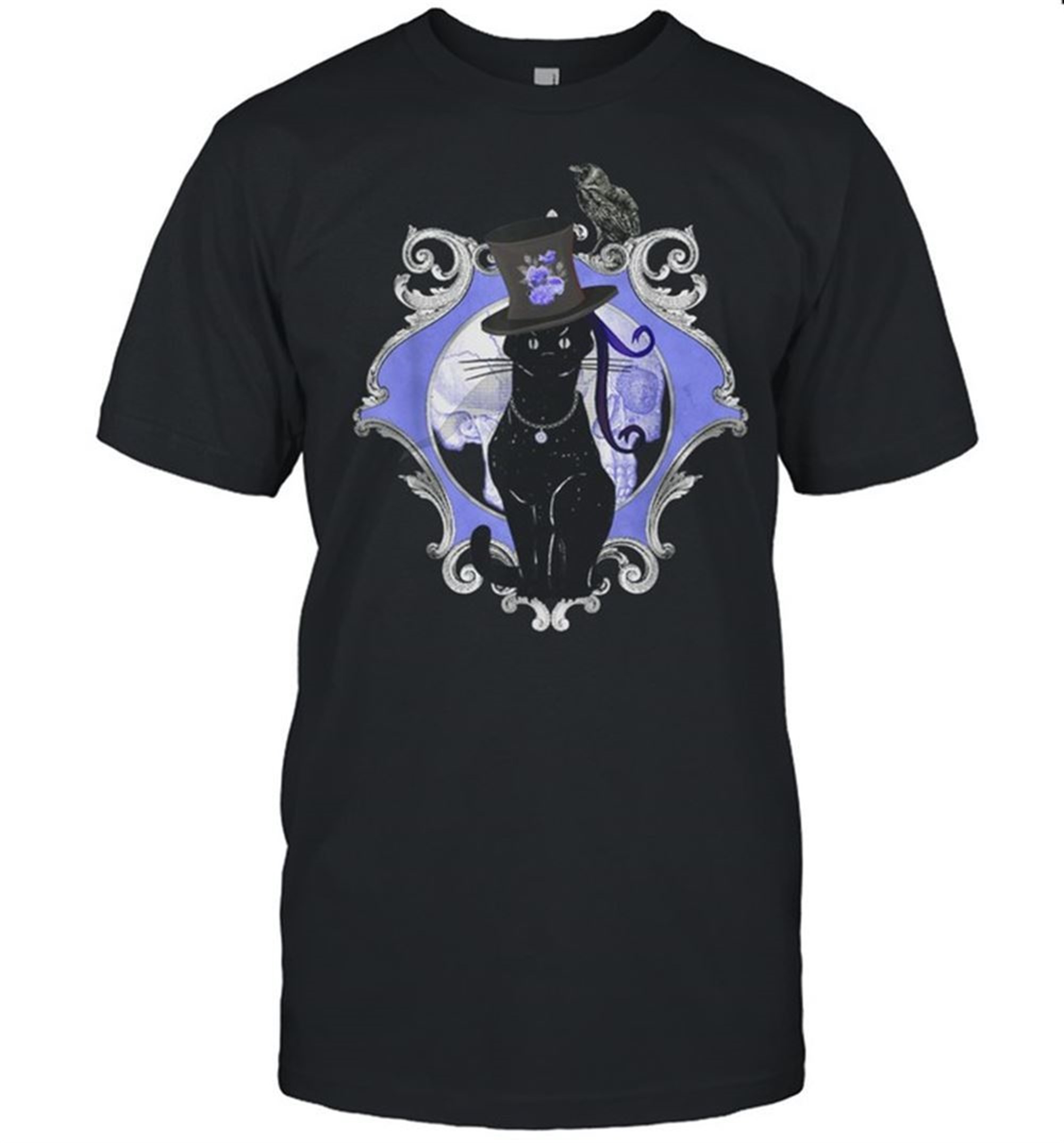 Goth Gothic Black Cat Occult Skull Mirror Wiccan Halloween Shirt