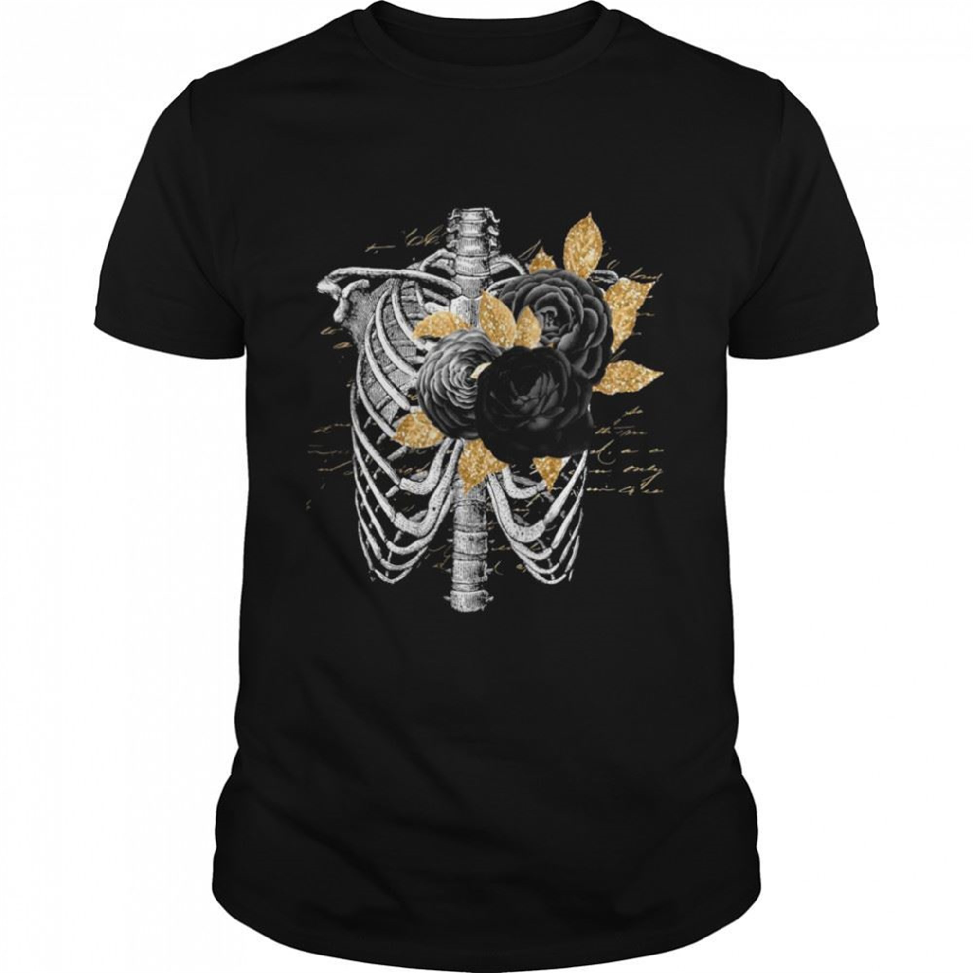 Gothic Dark Halloween Bones Ribs With Roses Shirt