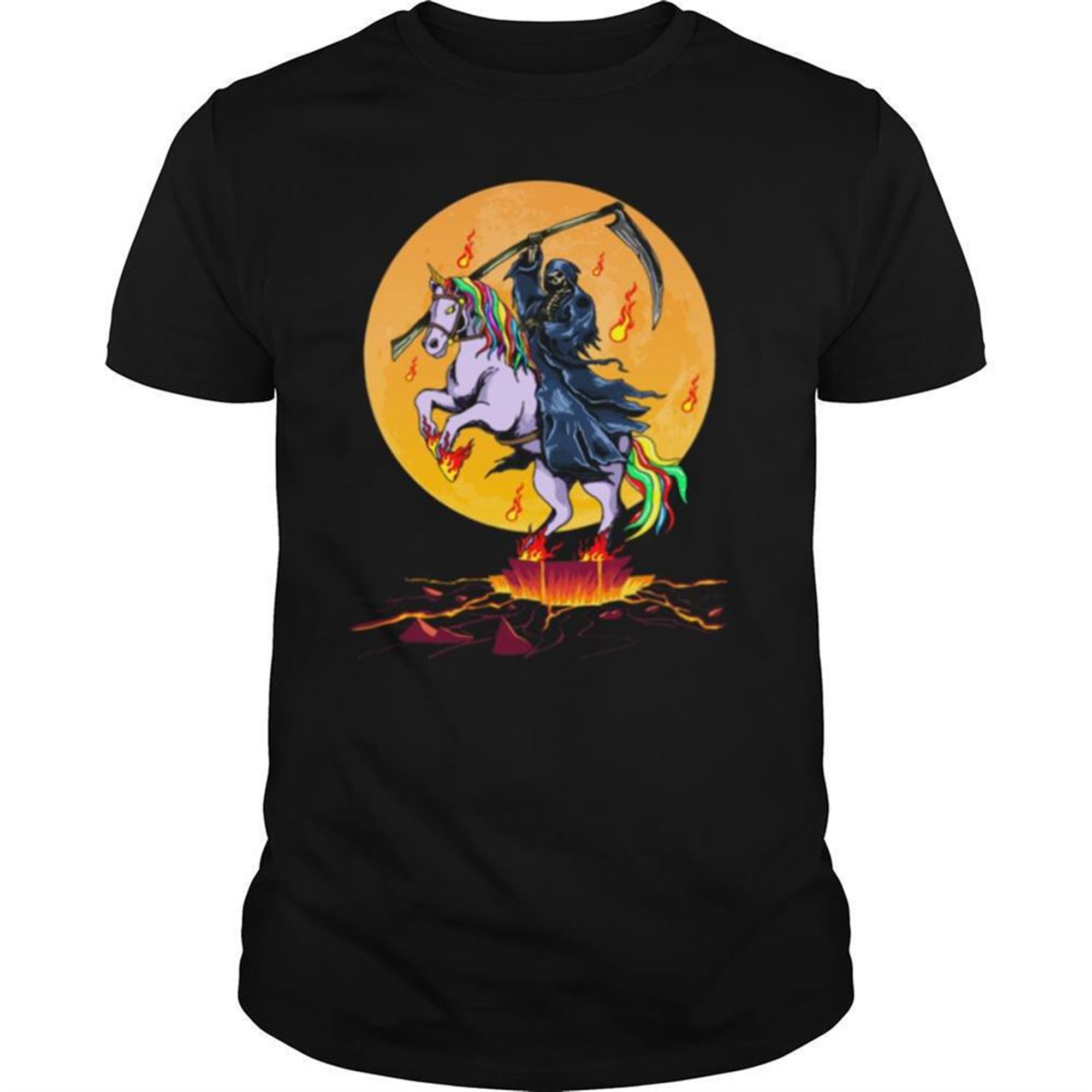 Grim Reaper With Unicorn Under The Moon Halloween Costume Shirt