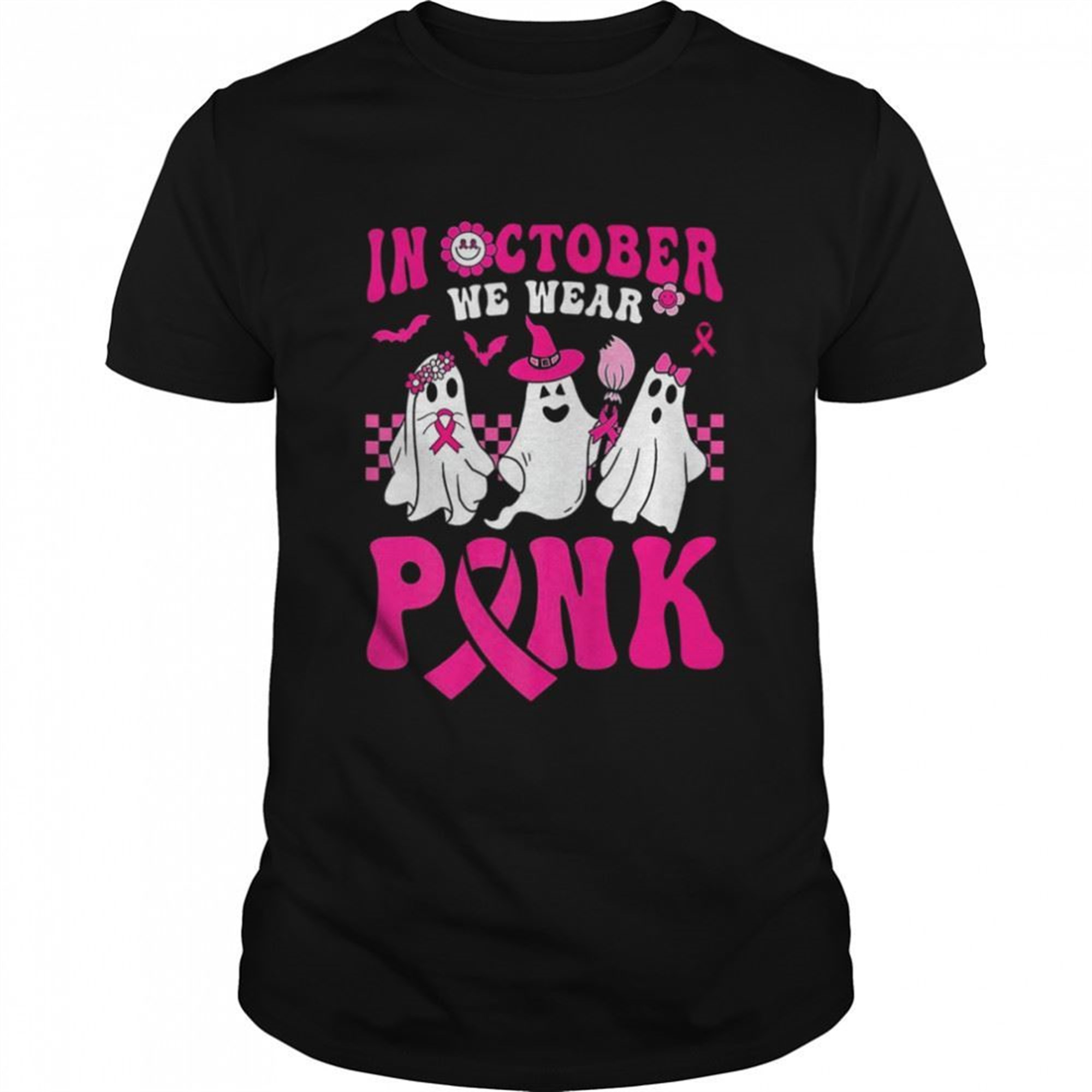 Groovy Wear Pink Breast Cancer Warrior Ghost Halloween Premium T-shirt