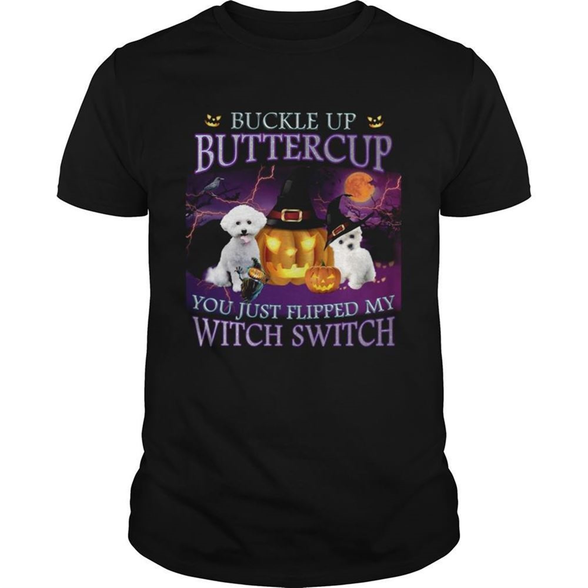 Halloween Bichon Up Buckle Up Buttercup You Just Flipped My Witch Switch Shirt