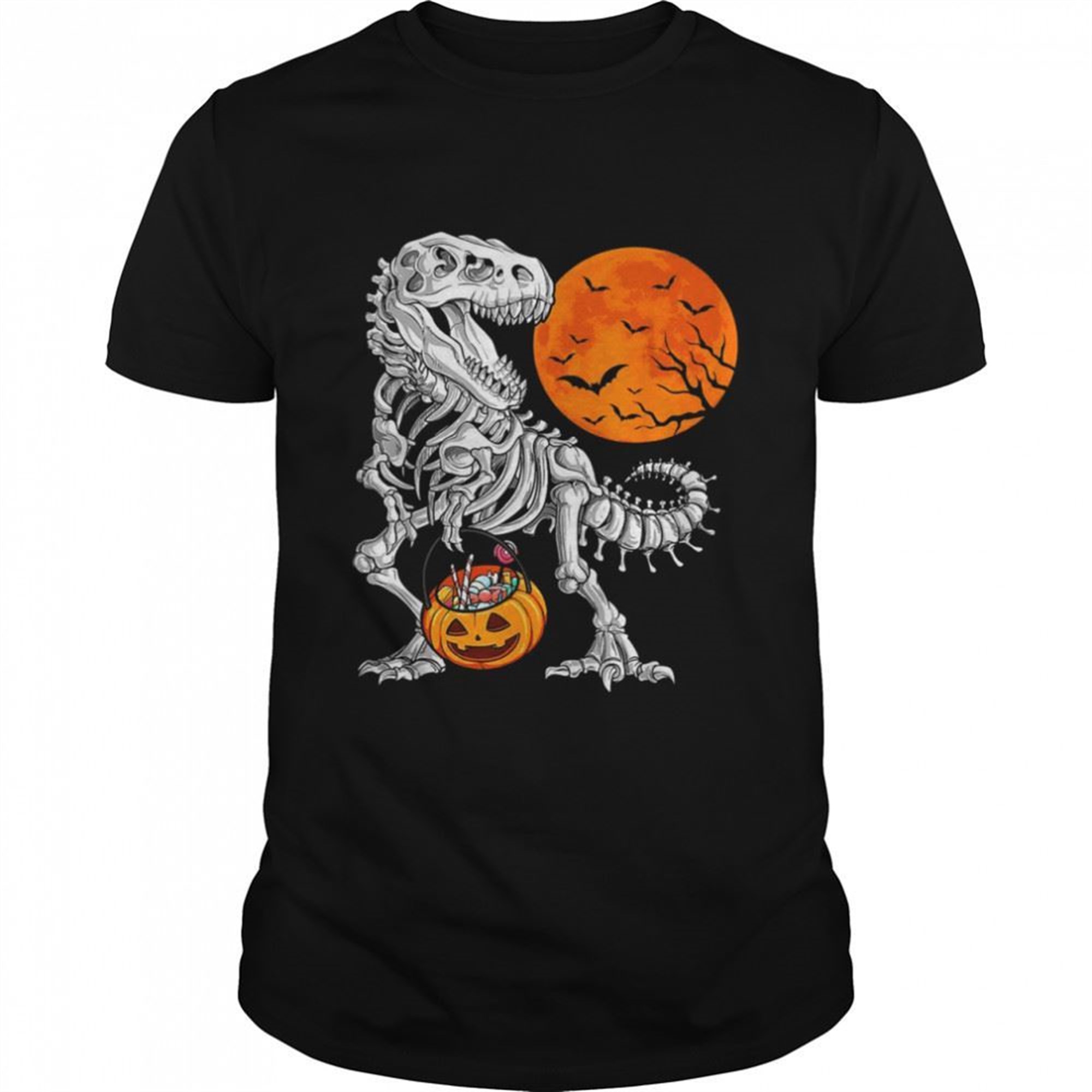 Halloween Boys Dinosaur Skeleton T Rex Scary Pumpkin Moon Shirt