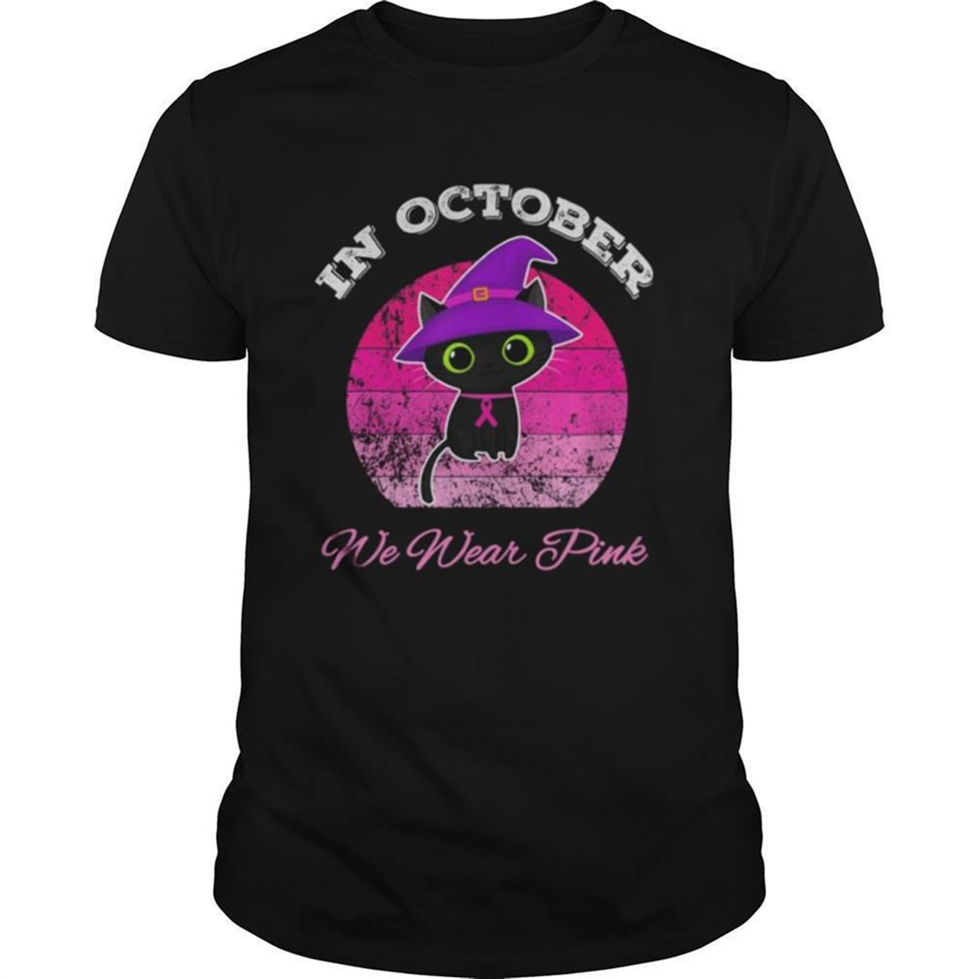 Halloween Cat In October We Wear Pink Ribbon Cat Lovers Shirt