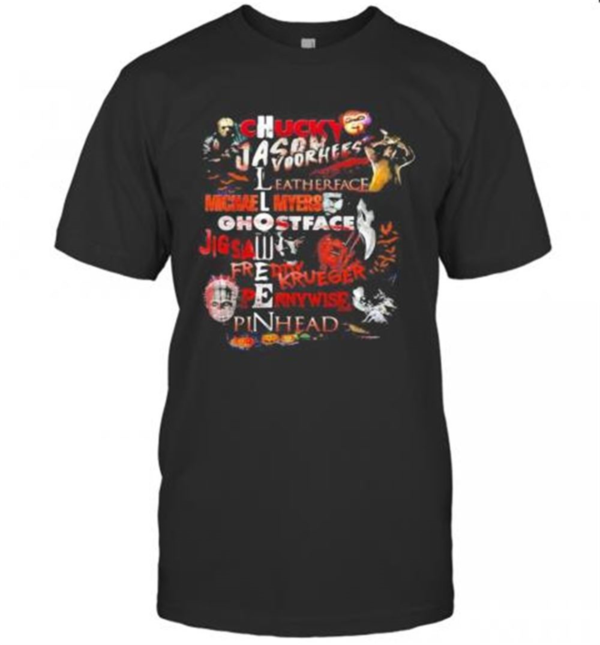 Halloween Chucky Jason Voorhees Leatherface Michael Myers Ghostface Jigsaw Freddy Krueger Pennywise Pinhead T-shirt