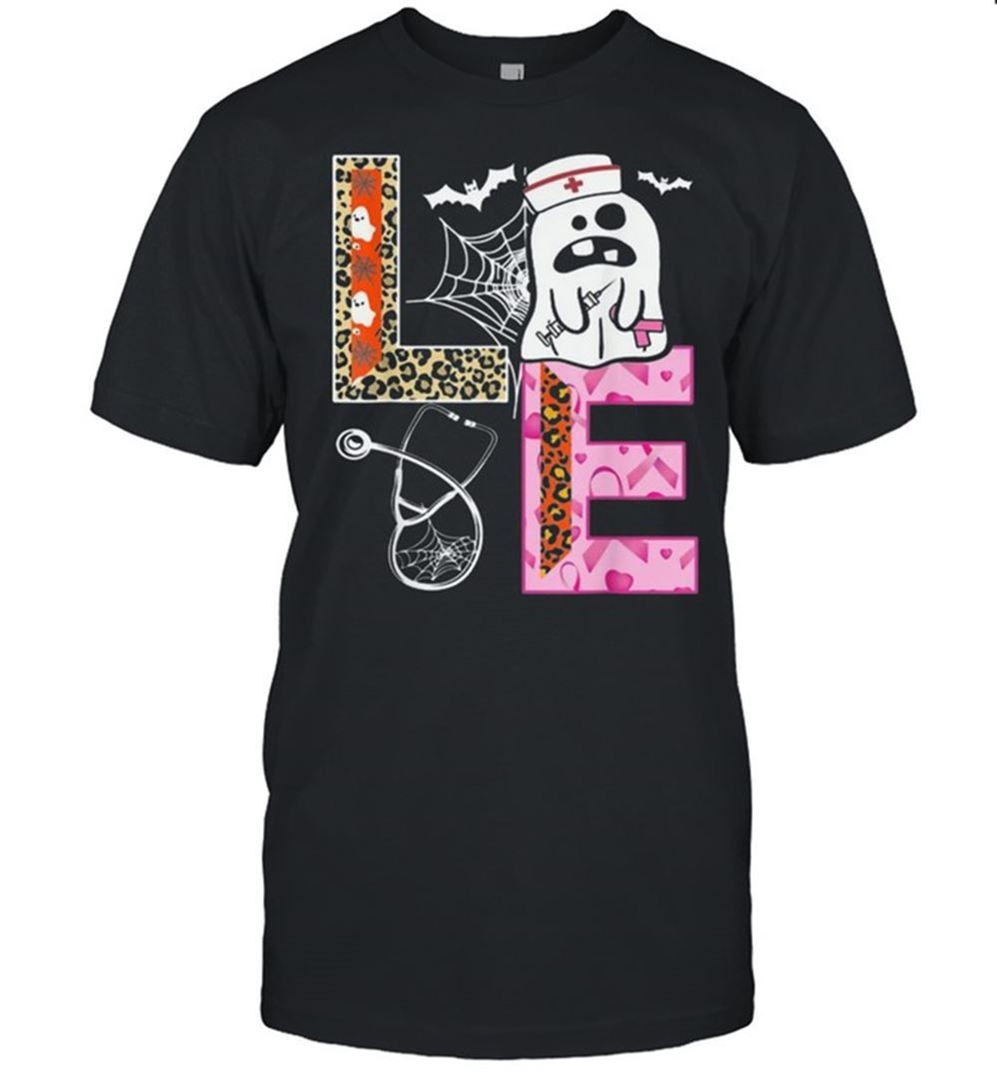 Halloween Costume Leopard Love Boo Nurse Spooky Shirt