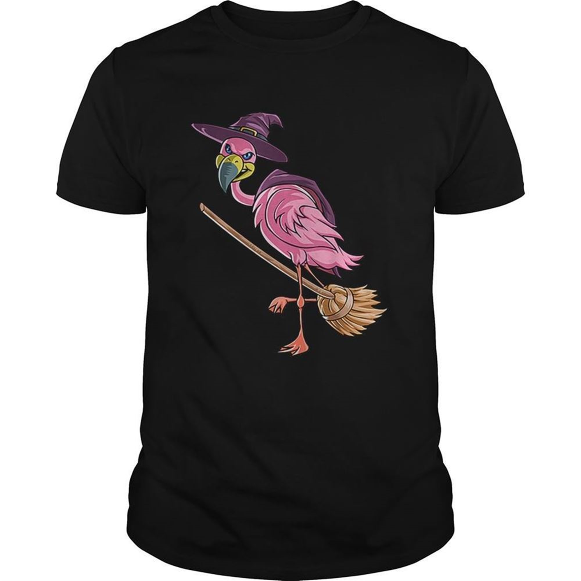 Halloween Flamingo Witch Scary Party Funny Broom Gift Shirt