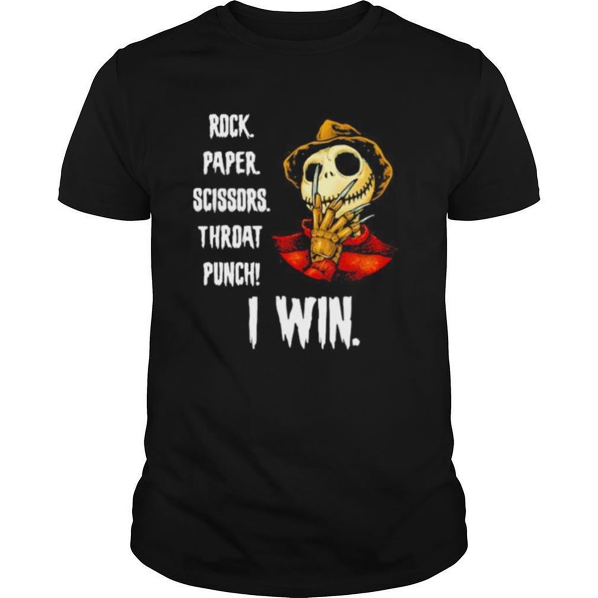 Halloween Freddy Krueger Jack Skellington Rock Paper Scissors Throat Punch I Win Shirt