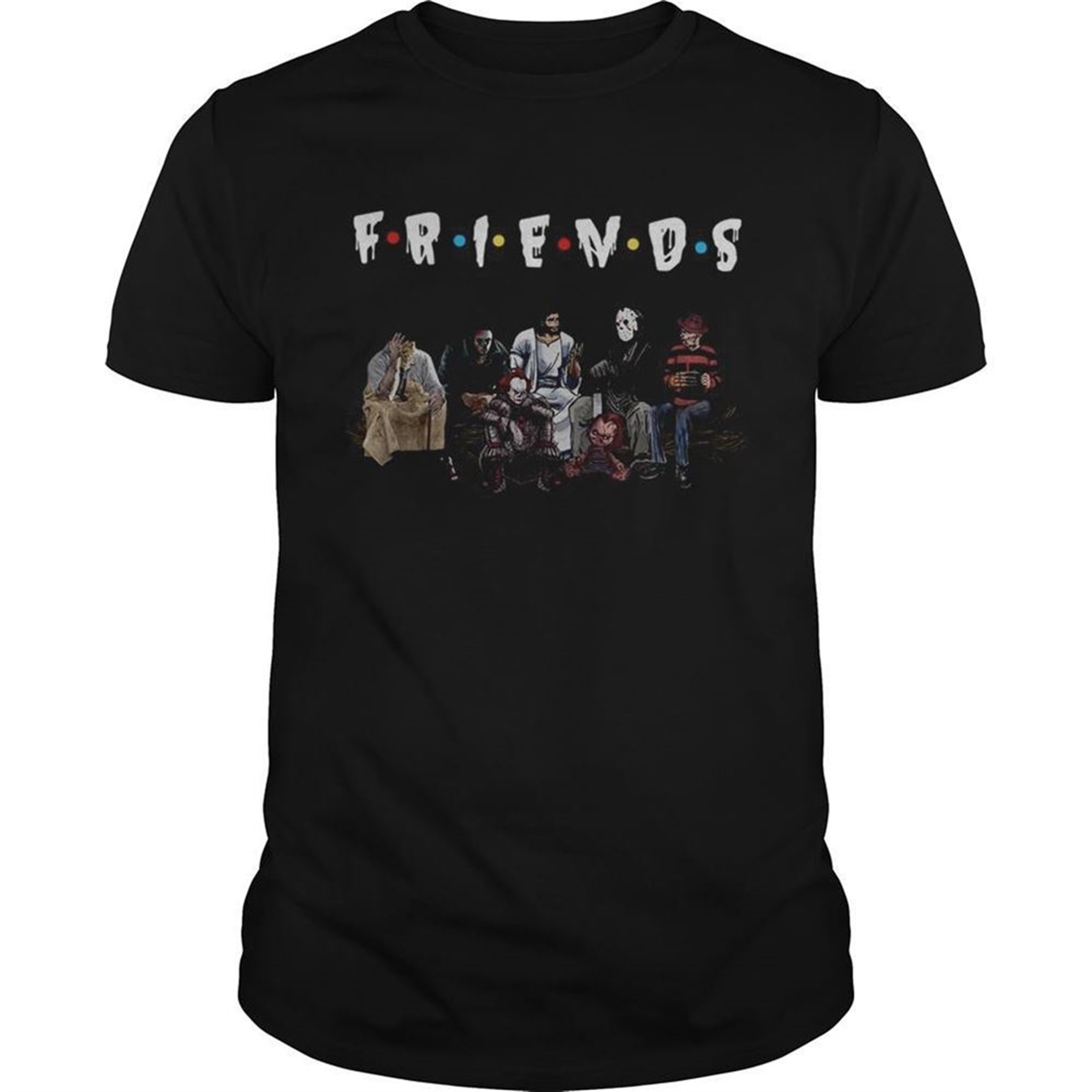 Halloween Friends Tv Show Horror Movie Characters And Jesus Shirt