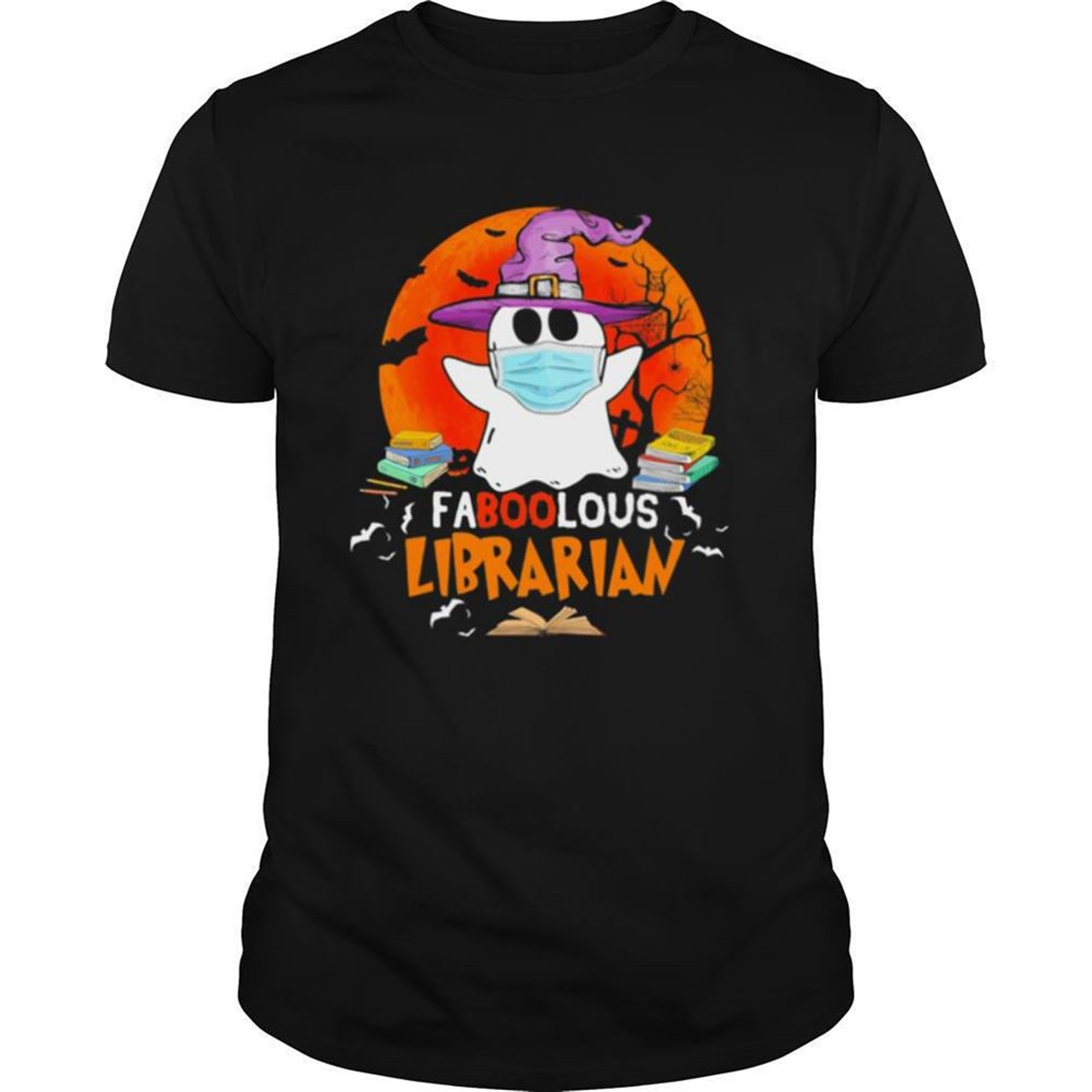 Halloween Ghost Mask Faboolous Librarian Moon Shirt