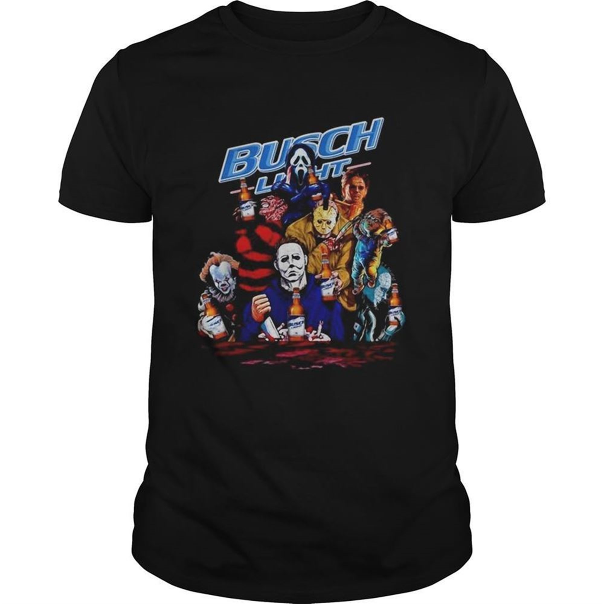 Halloween Horror Characters Drinking Busch Light Shirt