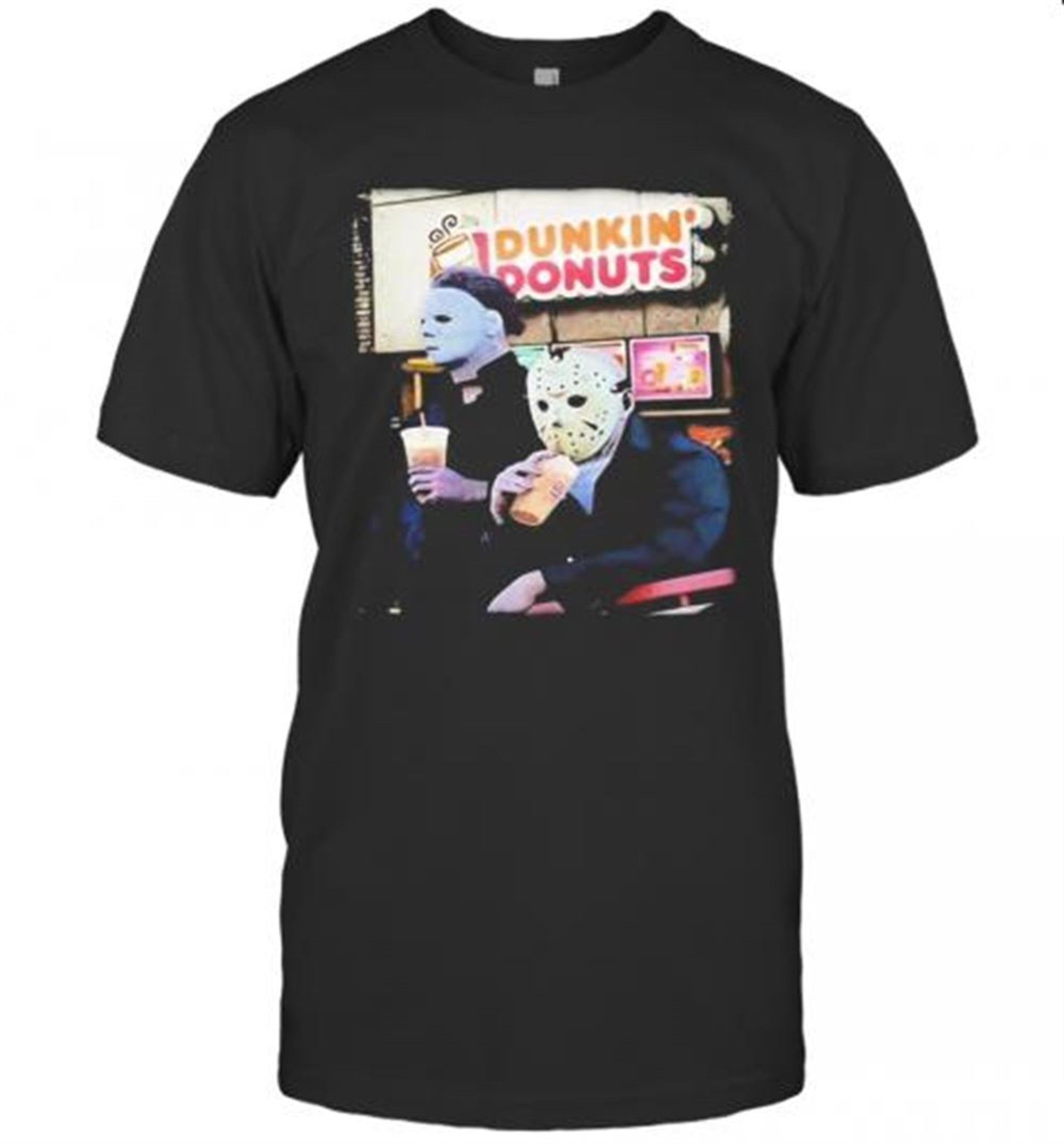 Halloween Horror Characters Drinking Dunkin Donuts T-shirt