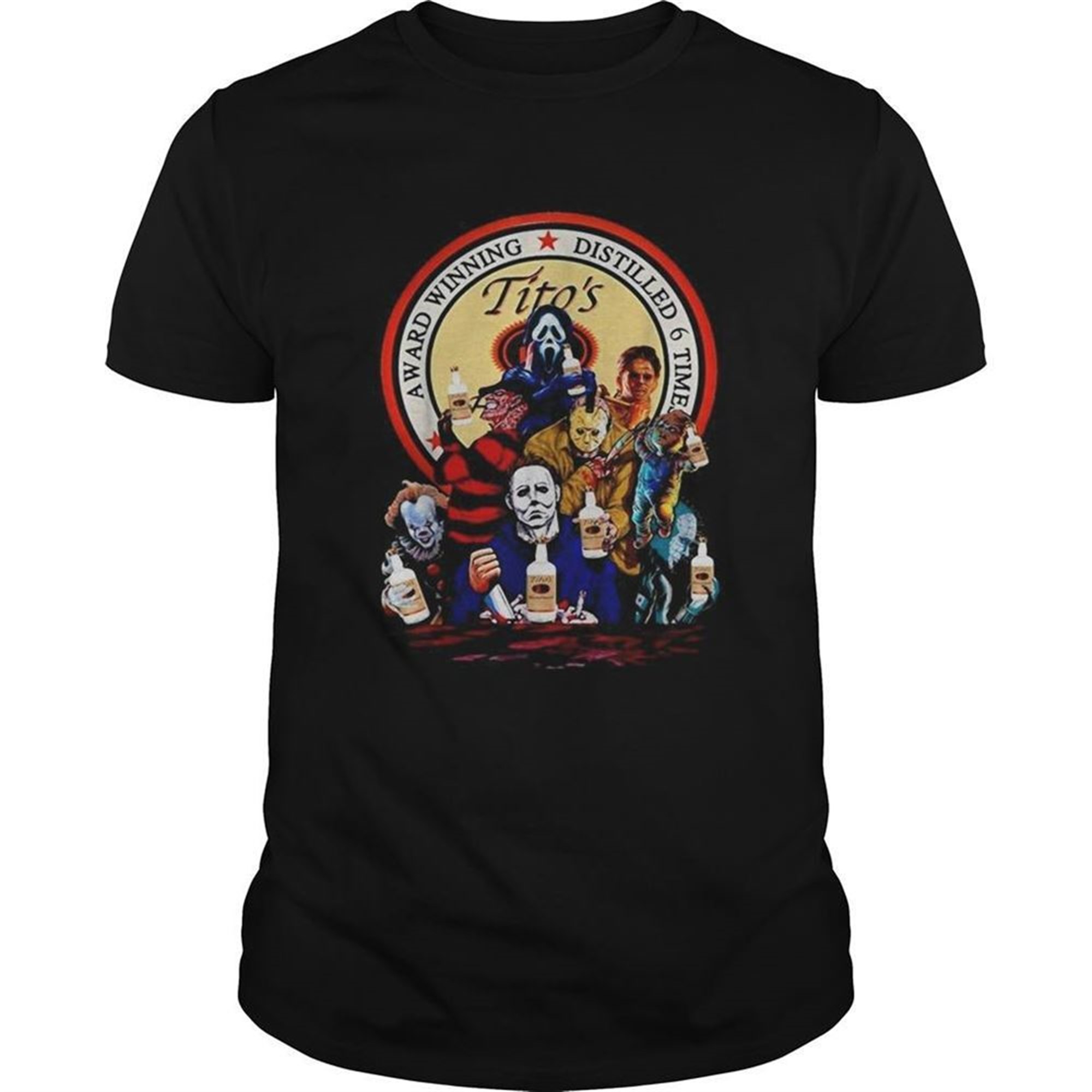 Halloween Horror Characters Drinking Titos Vodka Shirt