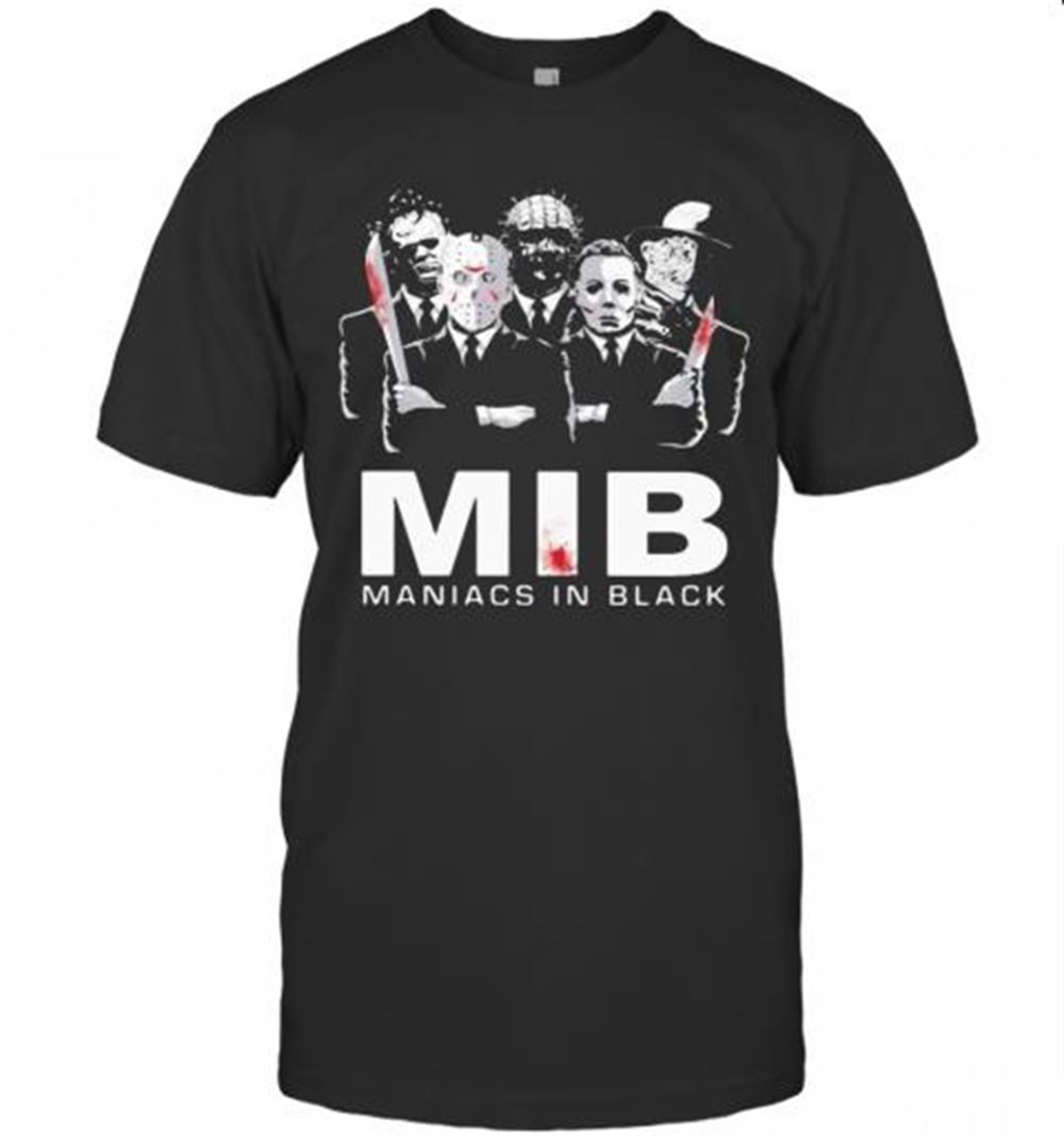 Halloween Horror Characters Mib Maniacs In Black T-shirt