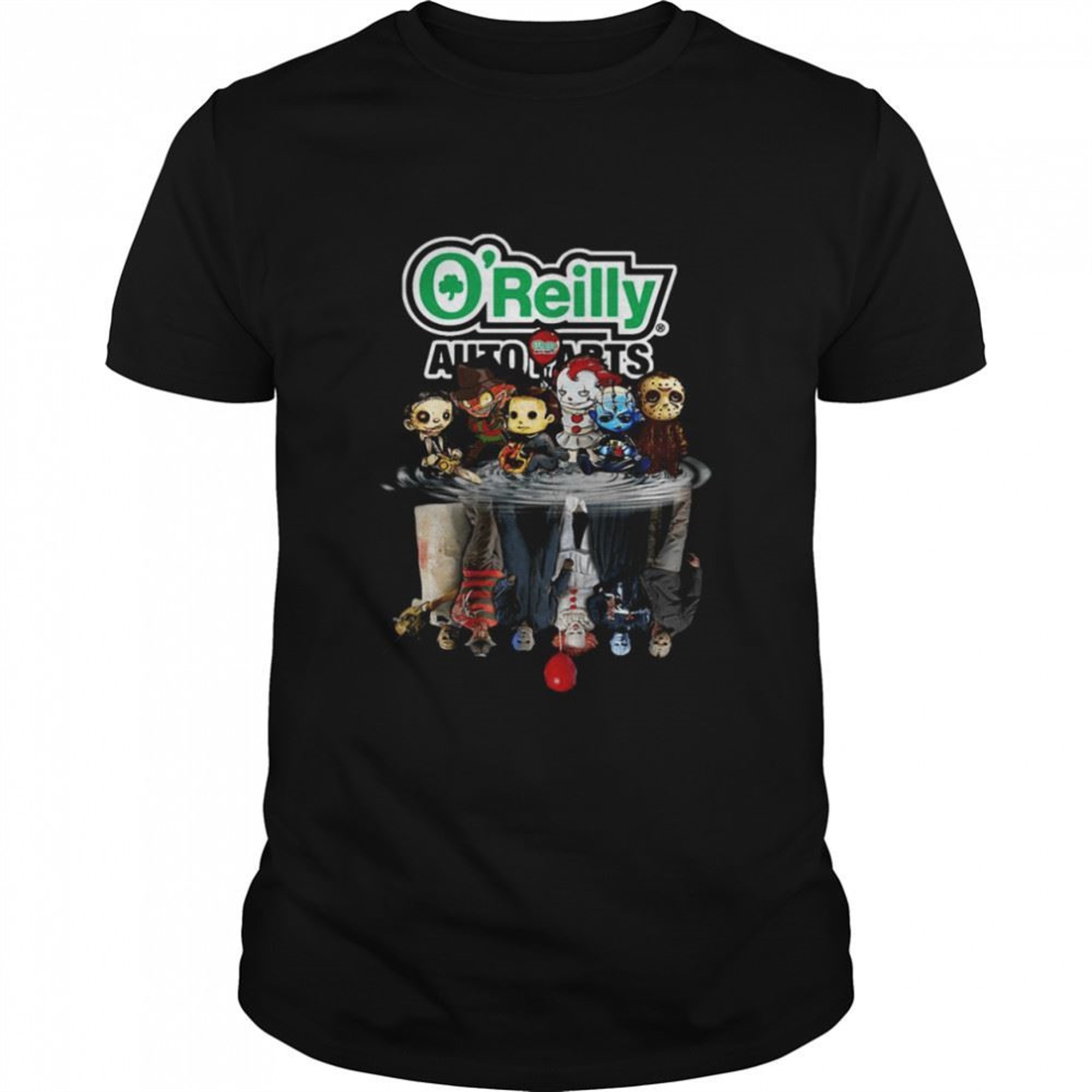 Halloween Horror Movie Chibi Characters Water Reflection Oreilly T-shirt