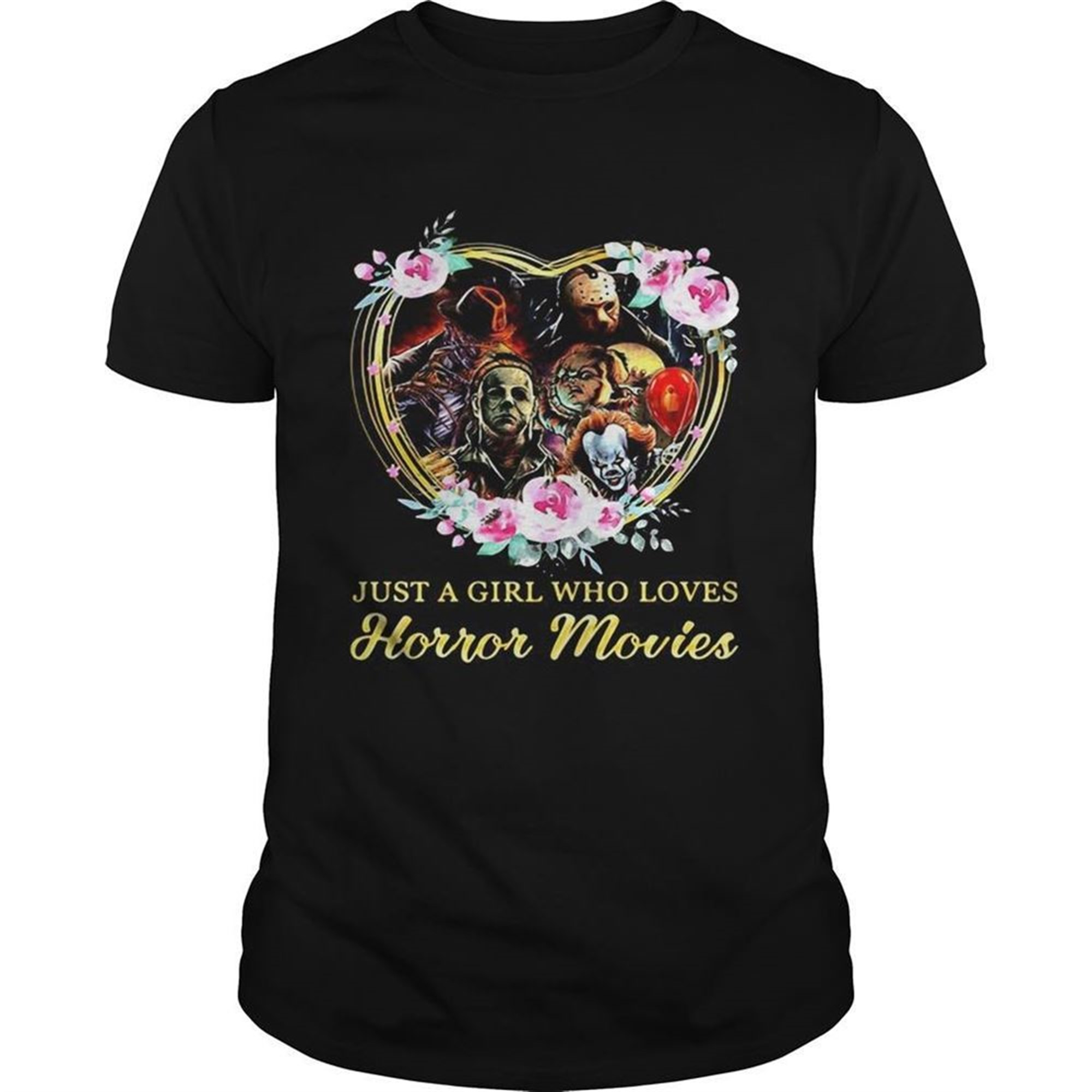 Halloween Just A Girl Who Loves Horror Movies Flowers Heart Shirt