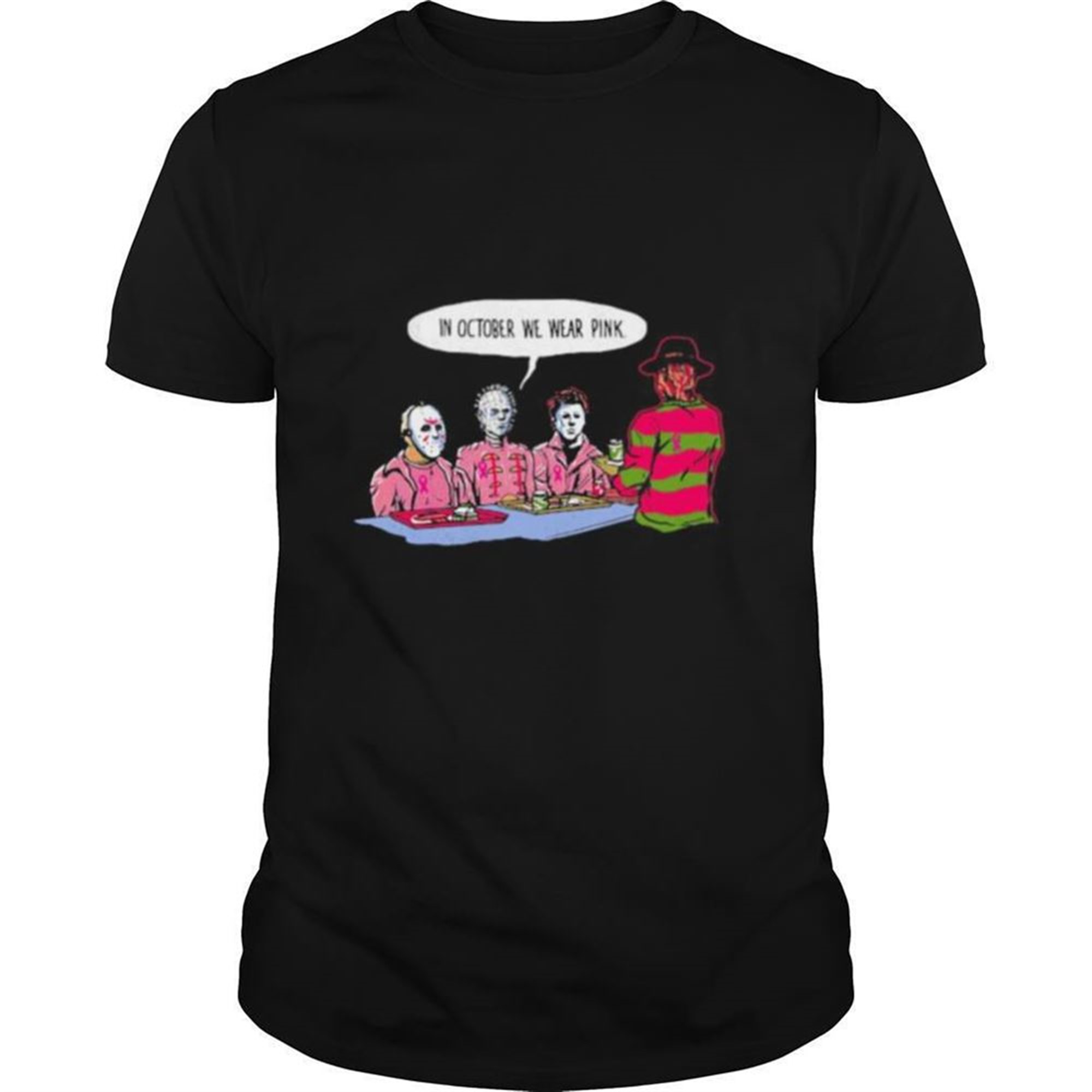 Halloween Krueger Jason Voorhees Michael Myers In October We Wear Pink Shirt