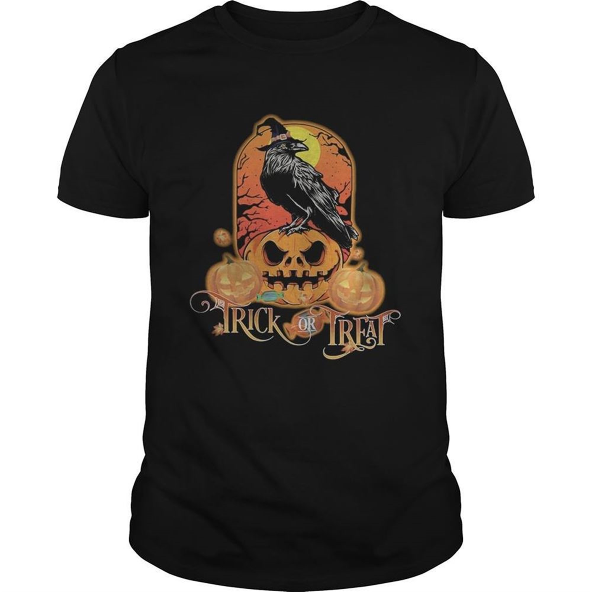 Halloween Raven Witch Trick Or Treat Pumpkins Shirt
