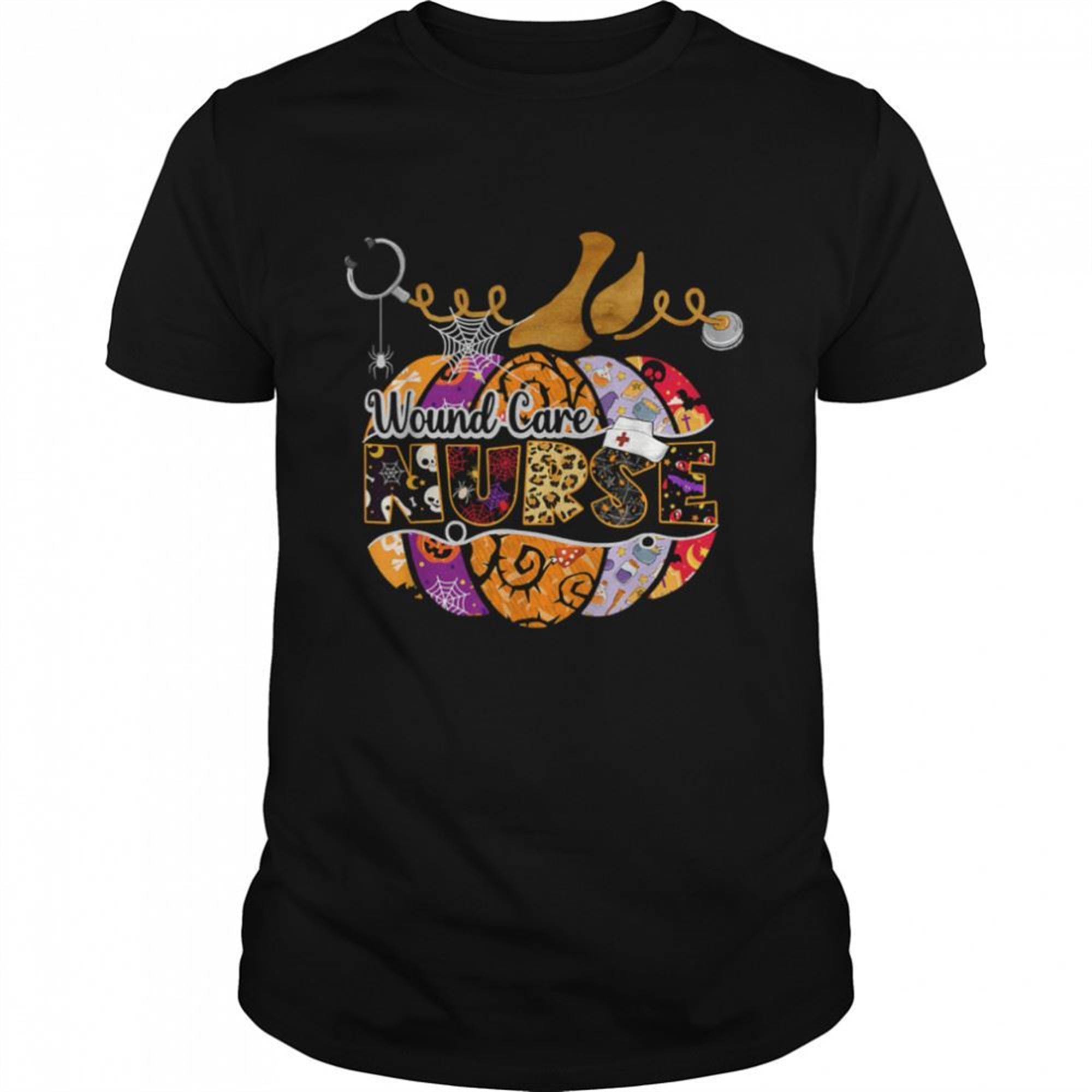 Halloween Scrubs Costume Pumpkin Leopard Wound Care Nurse T-shirt