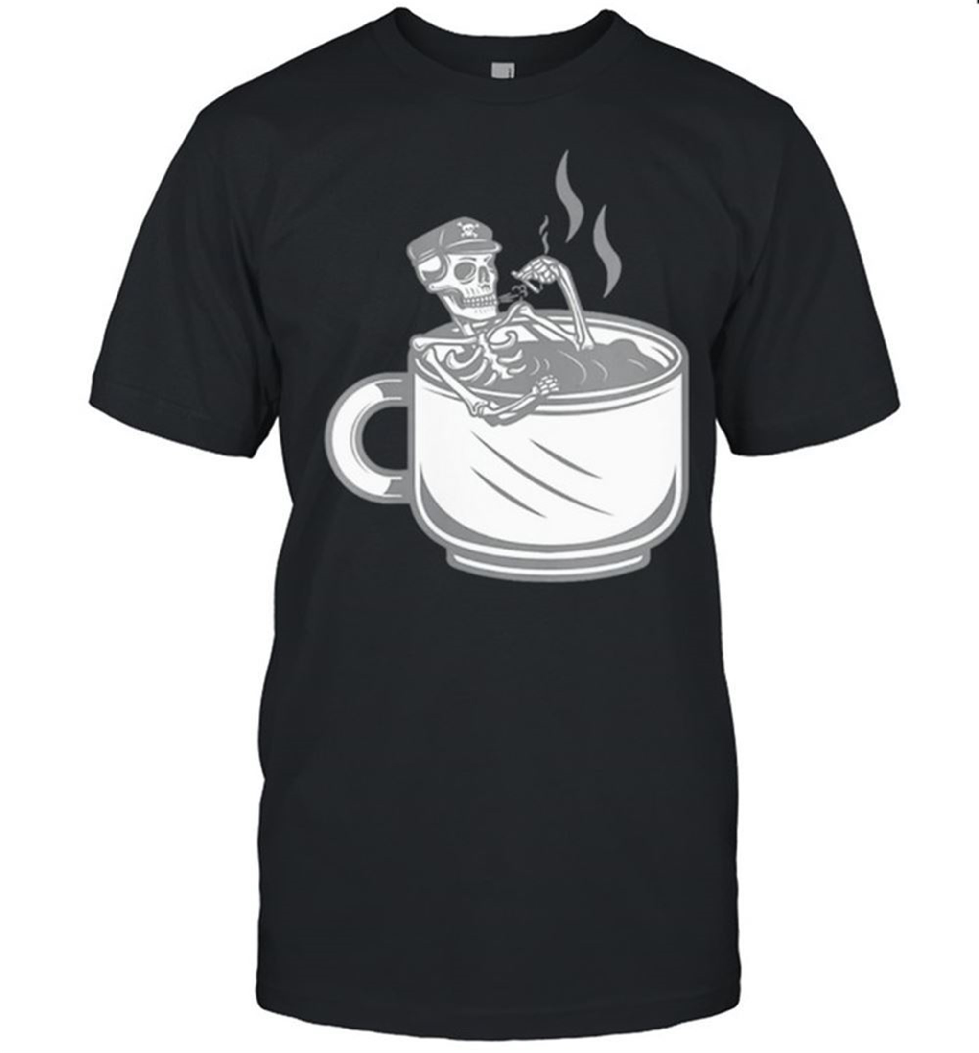 Halloween Skeleton Coffee Cup Vintage Retro Biker Shirt