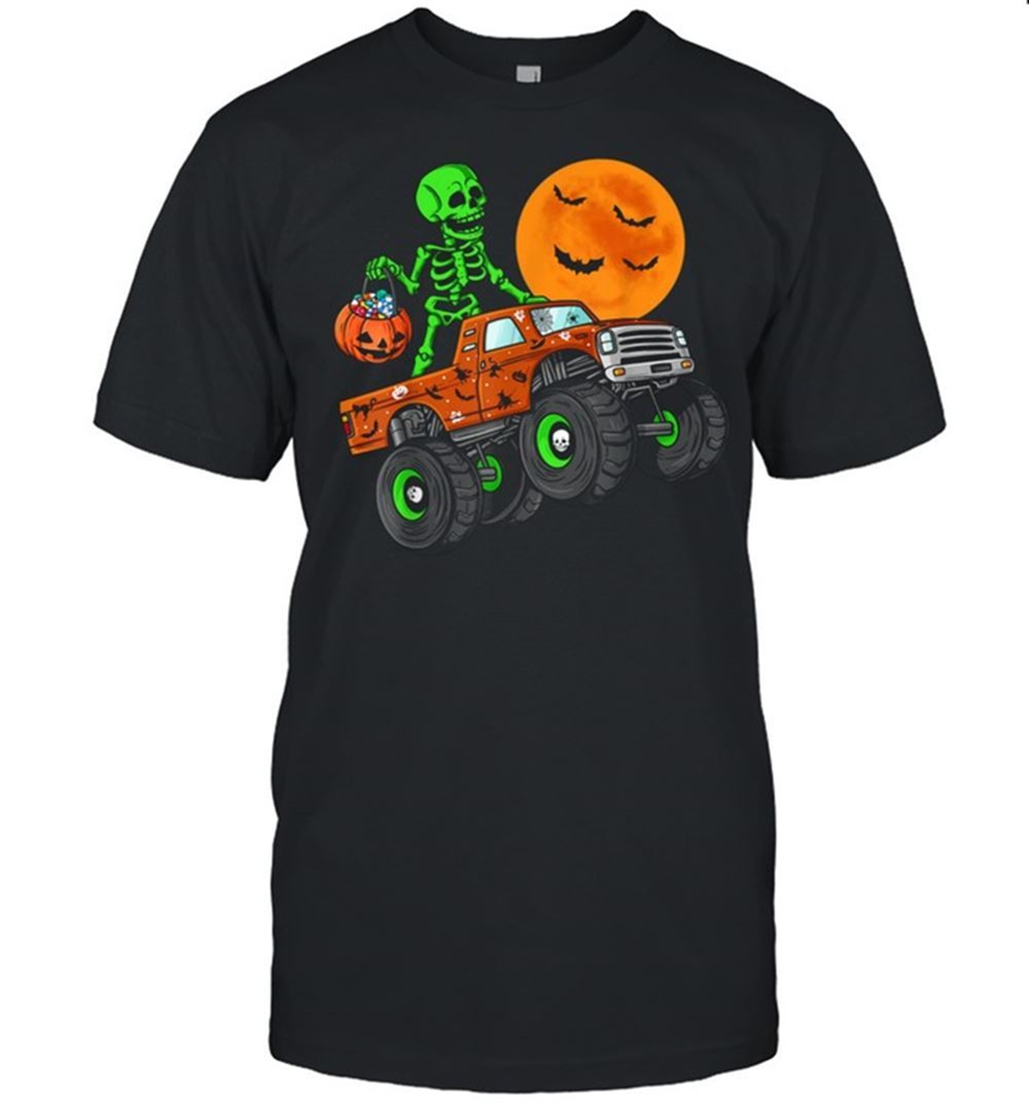 Halloween Skeleton Riding Monster Truck Toddler Boys Shirt