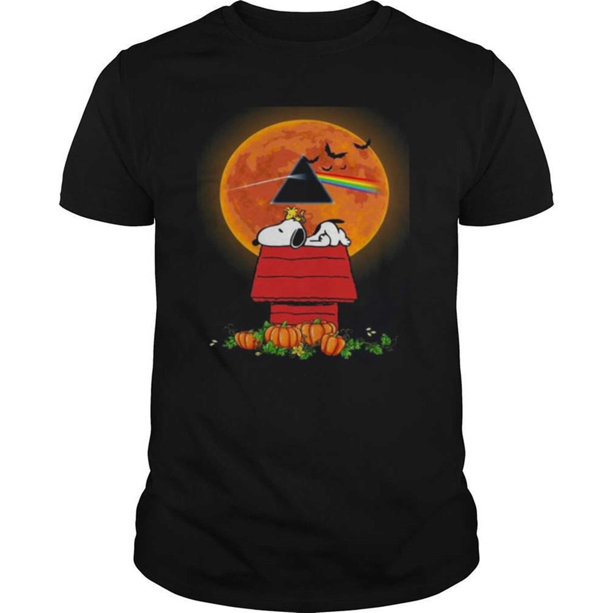 Halloween Snoopy And Woodstock Poster Pink Floyd Pumpkin Moon Shirt