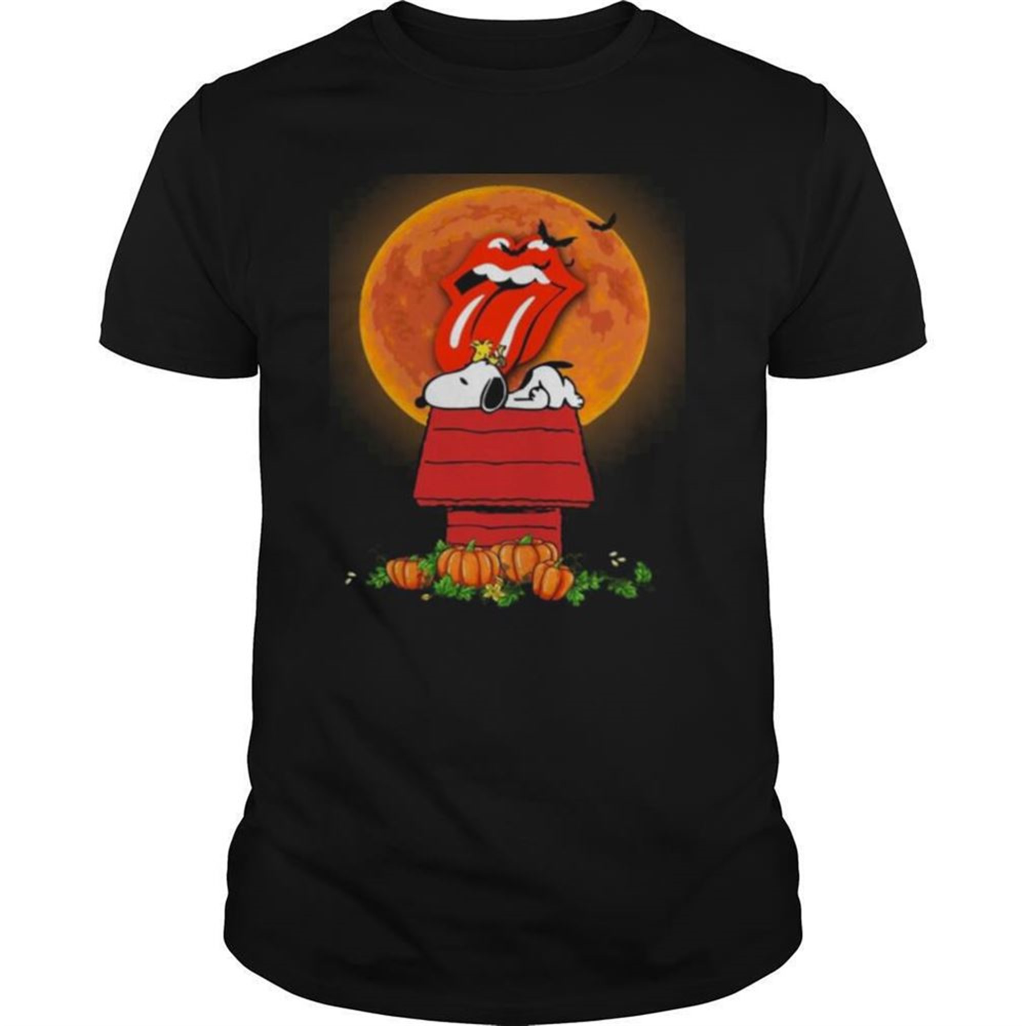 Halloween Snoopy And Woodstock Poster The Rolling Stones Pumpkin Moon Shirt