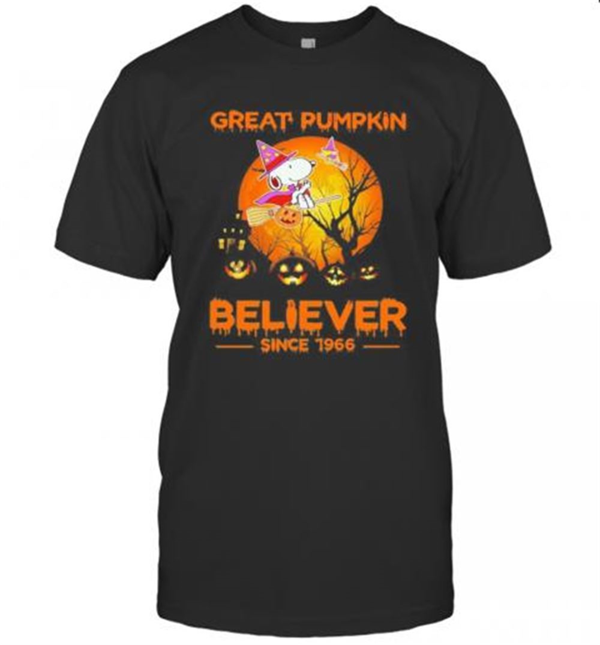Halloween Snoopy And Woodstock Witch Great Pumpkin Believer Since 1966 Moon T-shirt