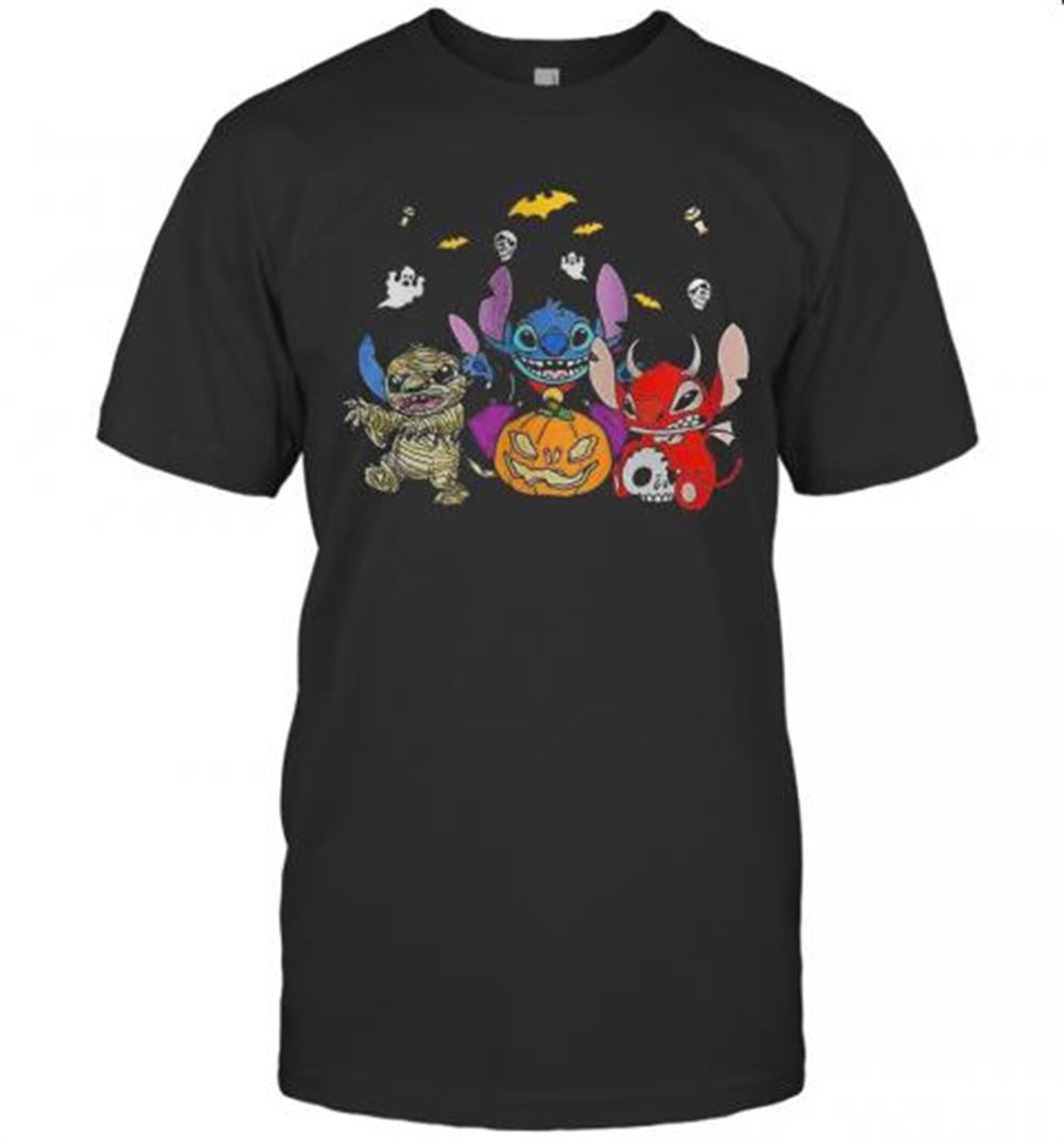 Halloween Stitch Bat And Pumpkin T-shirt