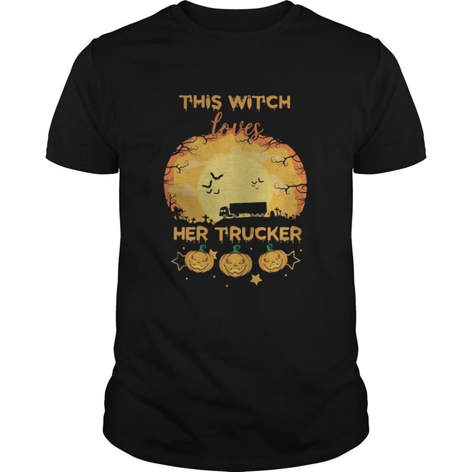 Halloween This Witch Loves Her Trucker Pumpkins Moon Shirt