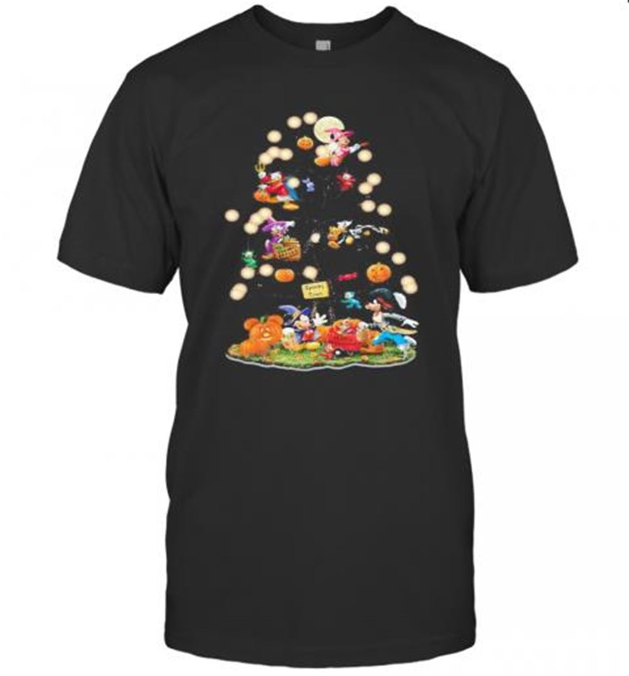 Halloween Tree Mickey Mouse Cartoon Characters T-shirt