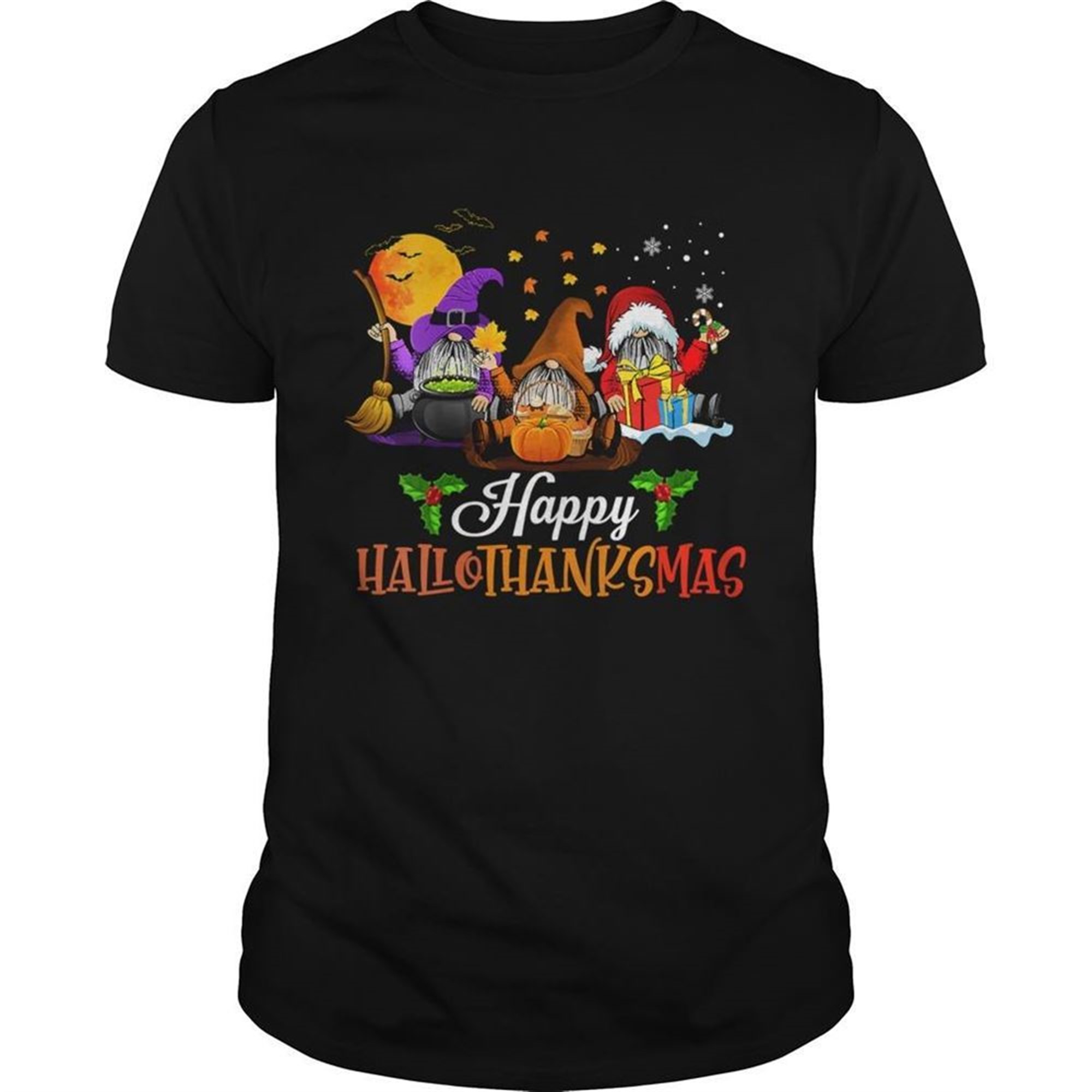 Happy Hallothanksmas Gnomes Halloween And Merry Christmas Shirt