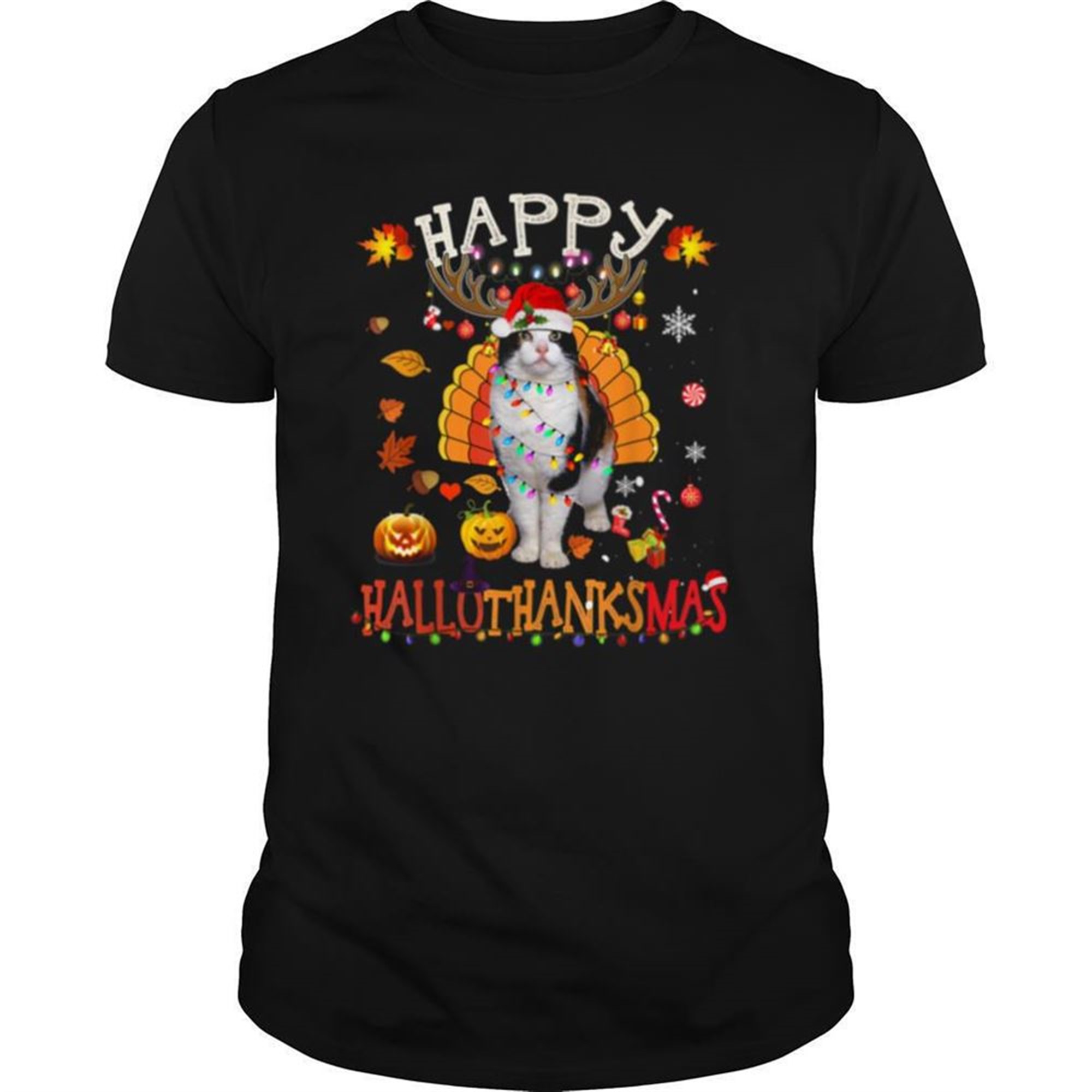 Happy Hallothanksmas Halloween Thanksgiving Xmas Shirt